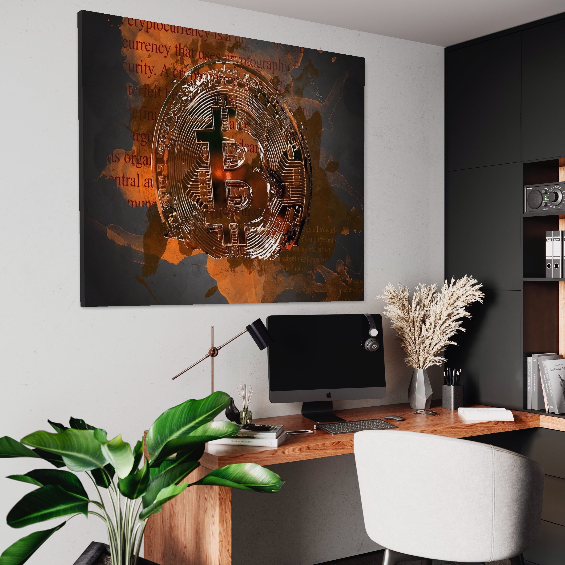 Tablou Canvas Premium LuxCanva® A1153, Moneda Bitcoin ,Moneda Digitala, BTC, Cash, Motivational, Culori Vibrante