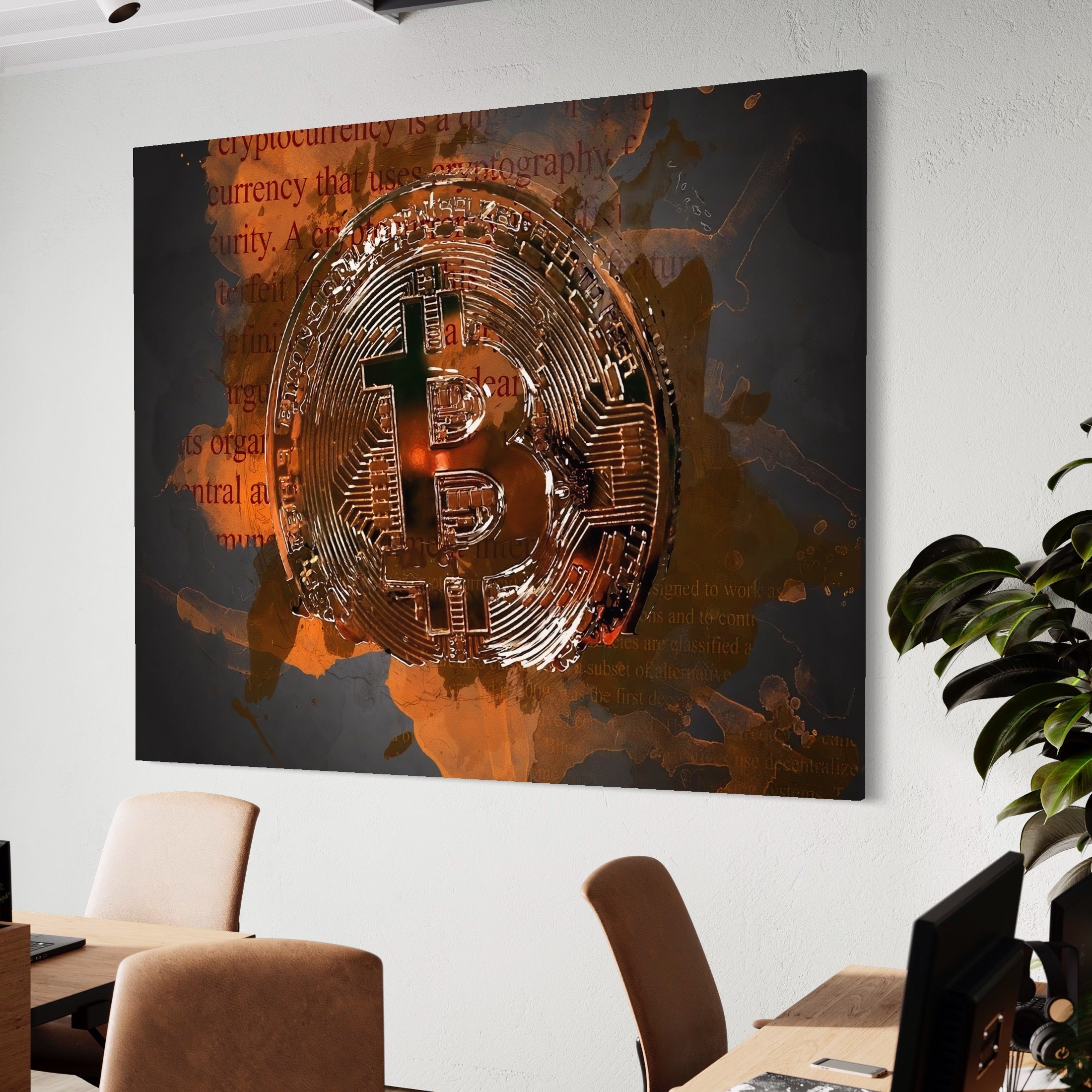 Tablou Canvas Premium LuxCanva® A1153, Moneda Bitcoin ,Moneda Digitala, BTC, Cash, Motivational, Culori Vibrante