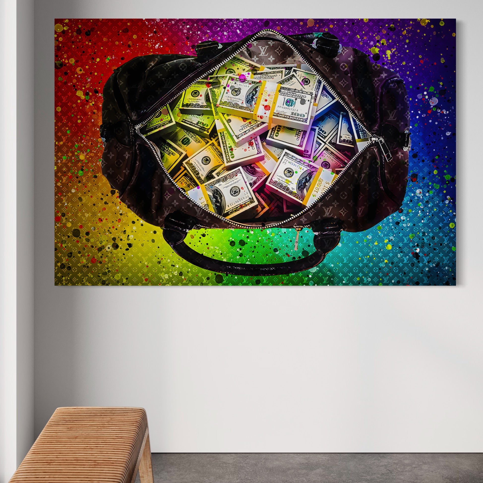 Tablou Canvas Premium LuxCanva® A1151, Dollars Bag , Decorativ, Bani, Geanta, USD, Culori Vibrante