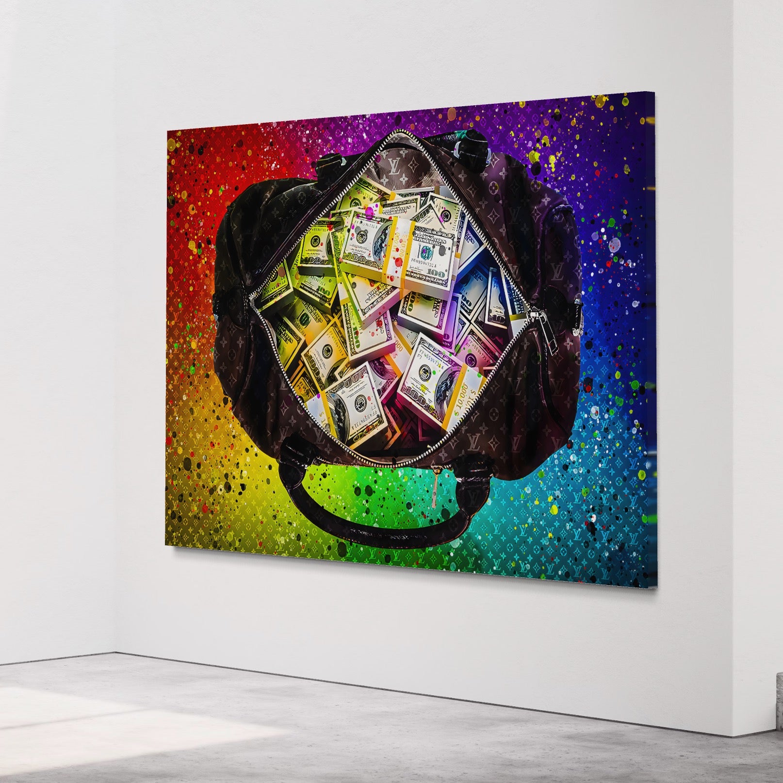 Tablou Canvas Premium LuxCanva® A1151, Dollars Bag , Decorativ, Bani, Geanta, USD, Culori Vibrante