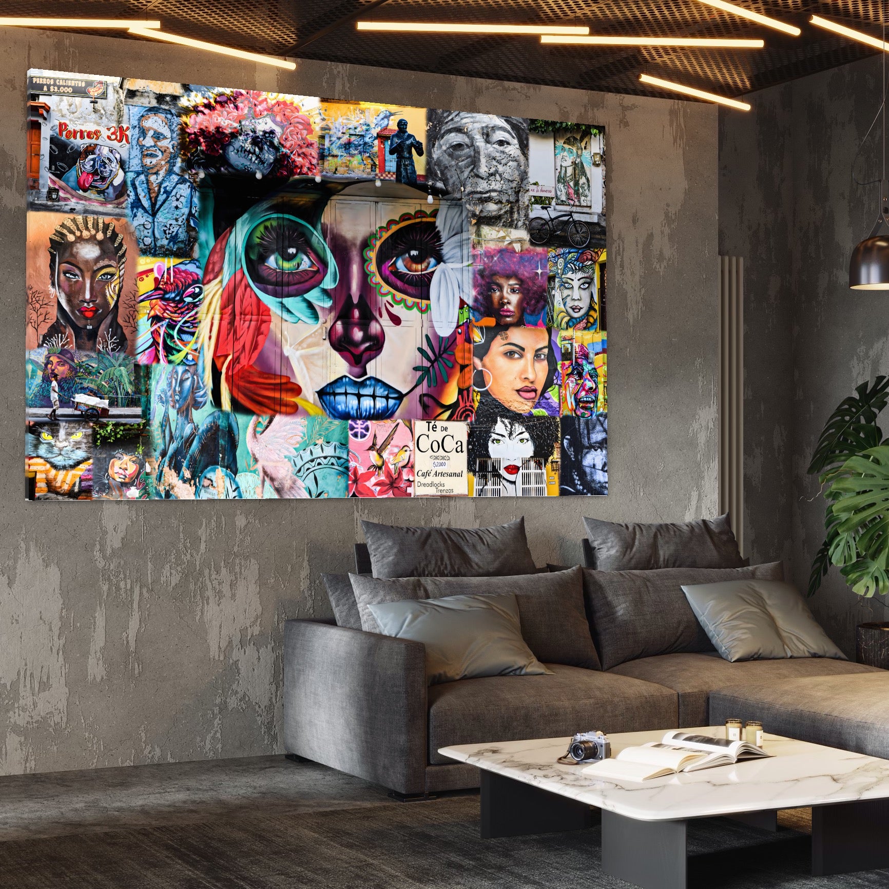 Tablou Canvas Premium LuxCanva® A1150, Medellin Art , Decorativ, Arta Urbana, Graffiti, Oameni, Culori Vibrante