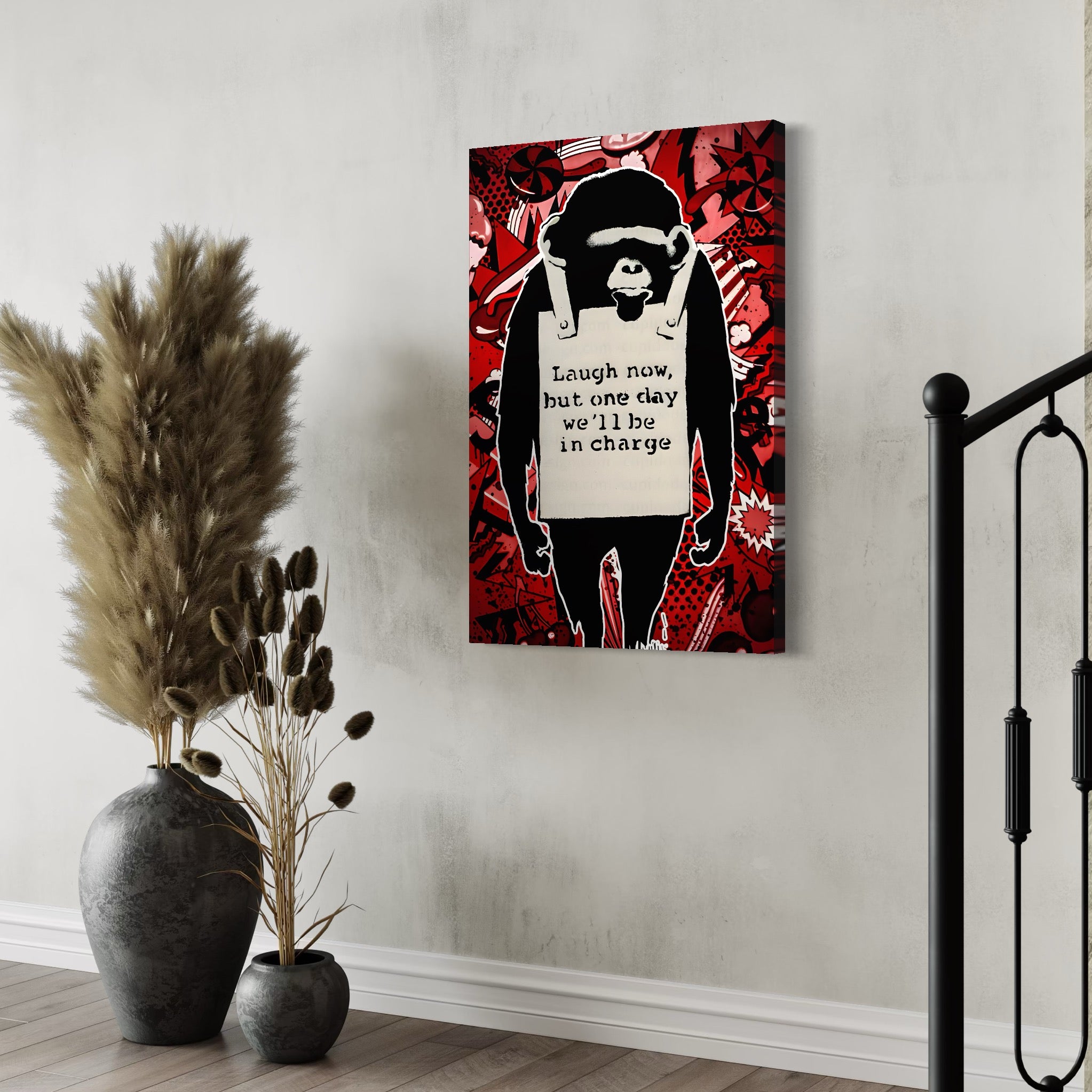 Tablou Canvas Premium LuxCanva® C1152, Message From The Apes , Culori, Animals, Jungle, Monkey, Game Room, Bar, Relaxare, Culori Vibrante