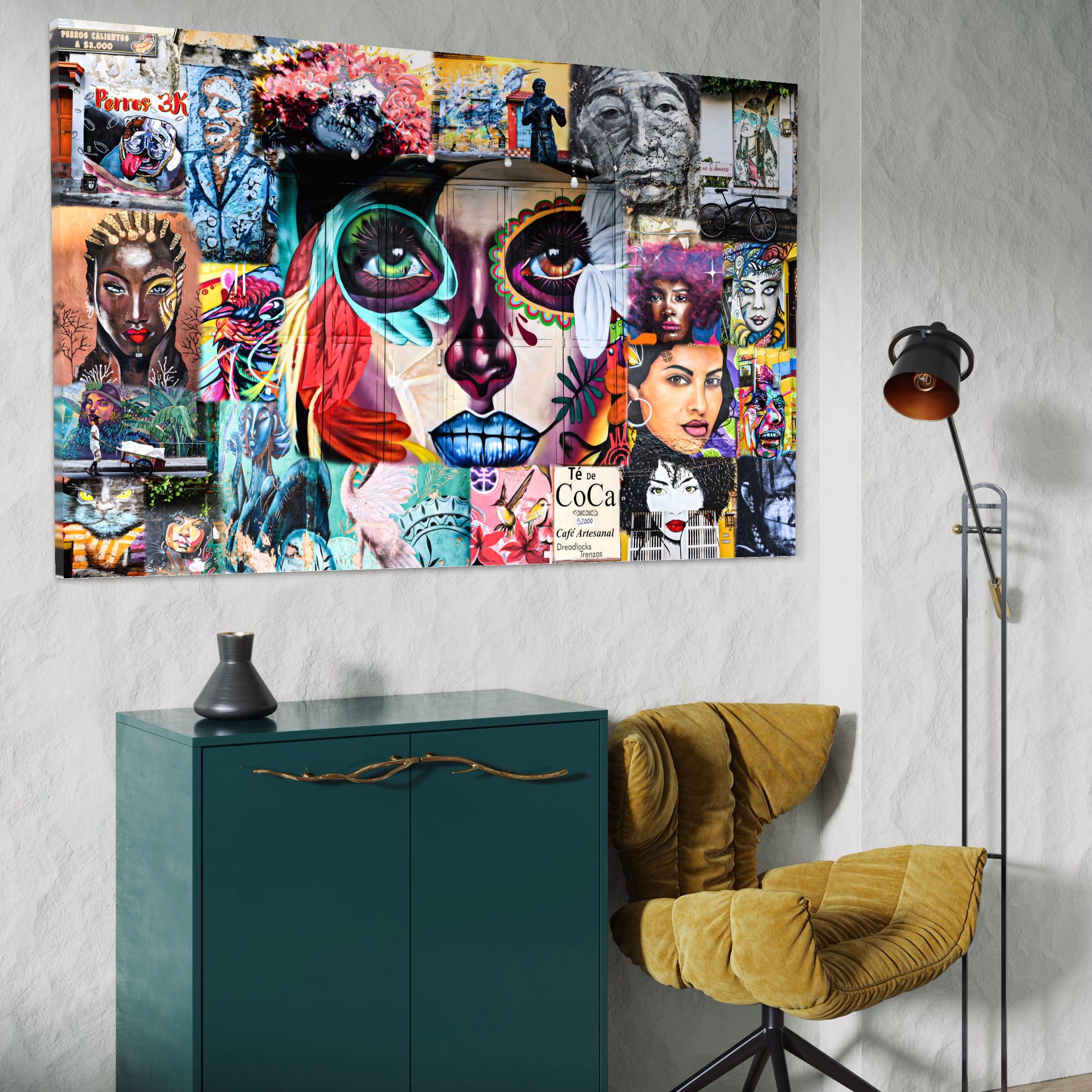 Tablou Canvas Premium LuxCanva® A1150, Medellin Art , Decorativ, Arta Urbana, Graffiti, Oameni, Culori Vibrante