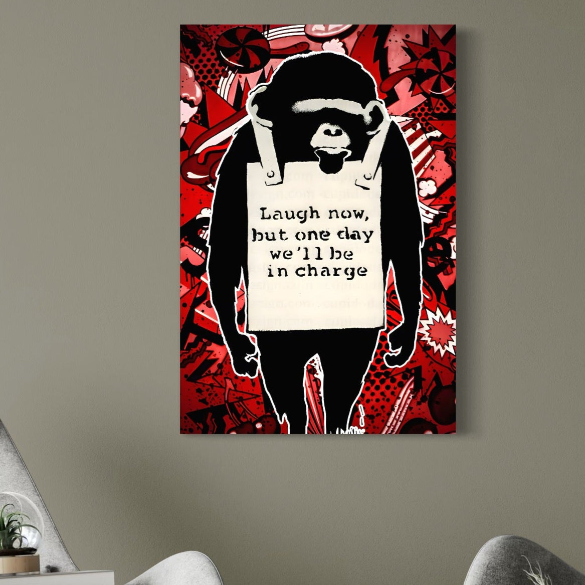 Tablou Canvas Premium LuxCanva® C1152, Message From The Apes , Culori, Animals, Jungle, Monkey, Game Room, Bar, Relaxare, Culori Vibrante