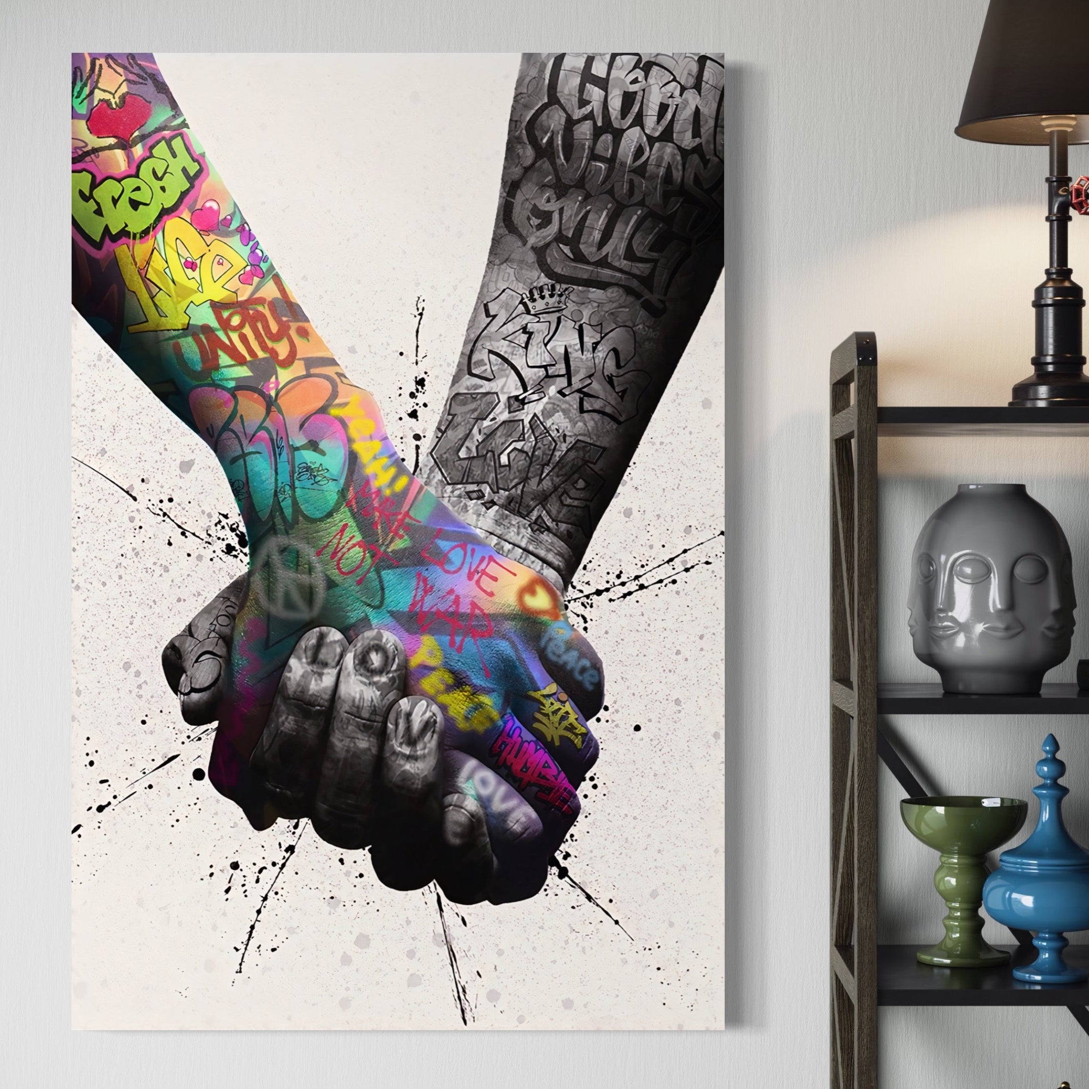 Tablou Canvas Premium LuxCanva® A1149, 2Hands , Decorativ, Love, Street Art, Graffiti, Culori Vibrante