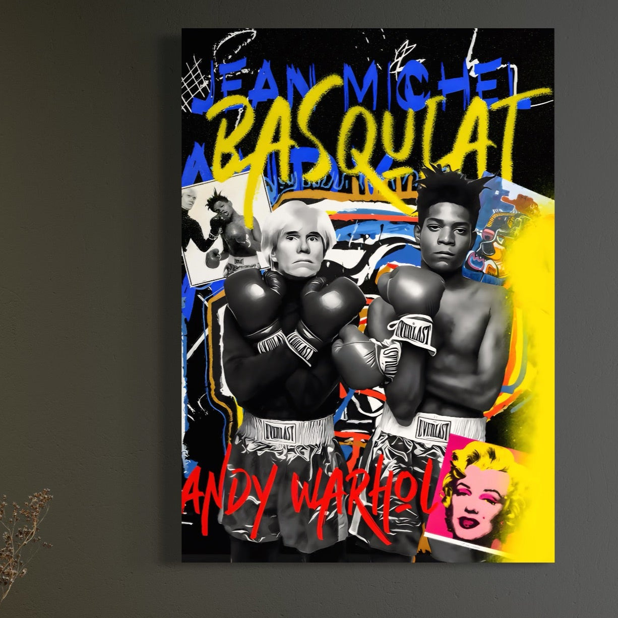 Tablou Canvas Premium LuxCanva® C1153, Basquiat And Warhol Duel , Culori, Icons, Boxing, Game Room, Bar, Relaxare, Culori Vibrante