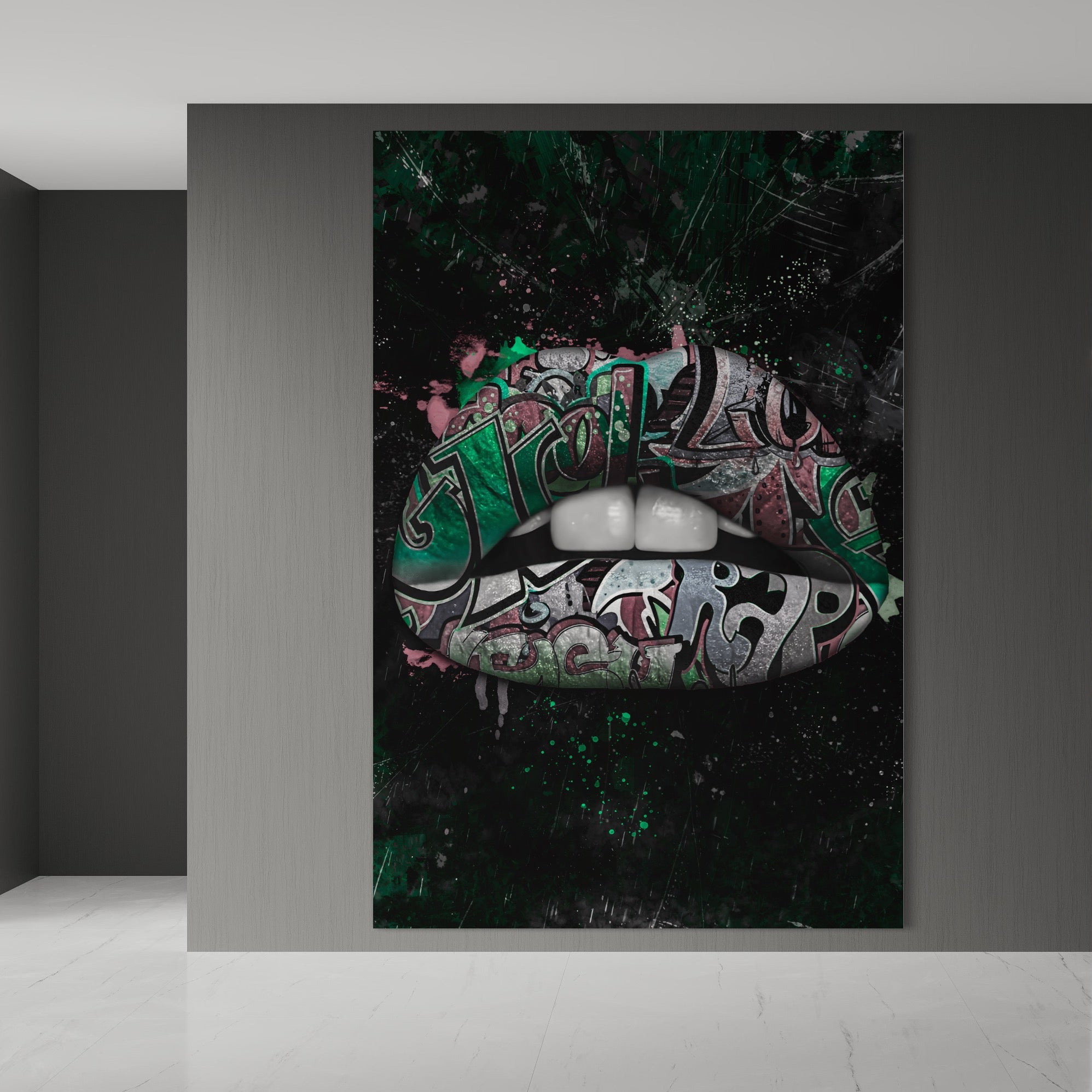 Tablou Canvas Premium LuxCanva® A1148, Green Lips ,  Decorativ, Verde, Buze, Kiss, Culori Vibrante