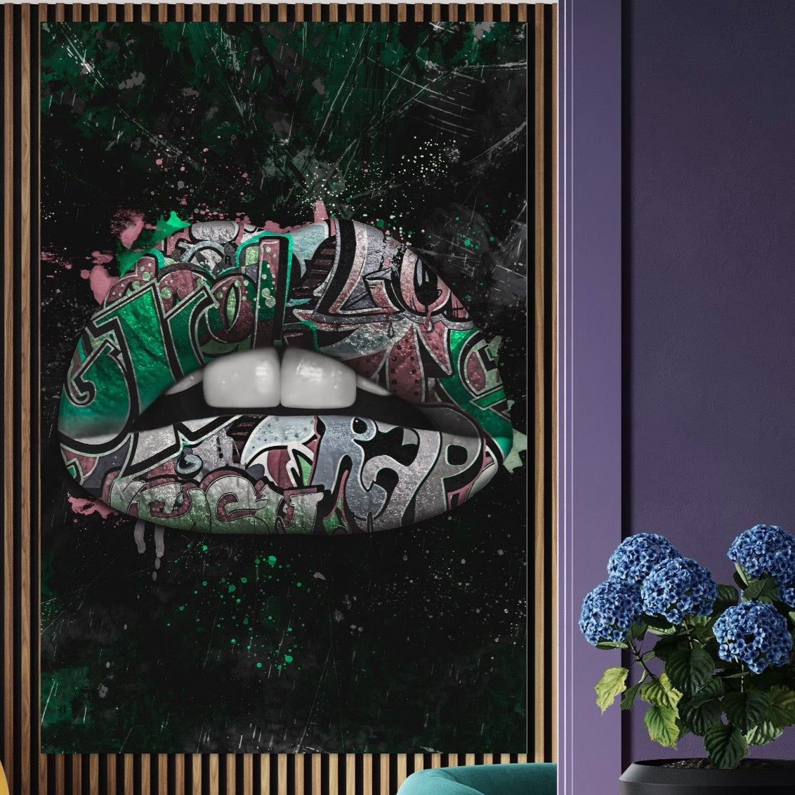 Tablou Canvas Premium LuxCanva® A1148, Green Lips ,  Decorativ, Verde, Buze, Kiss, Culori Vibrante