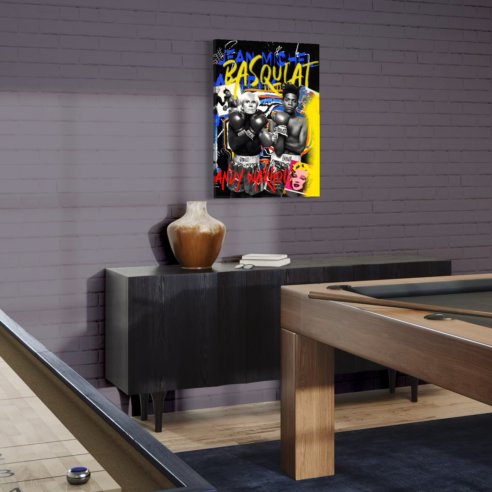 Tablou Canvas Premium LuxCanva® C1153, Basquiat And Warhol Duel , Culori, Icons, Boxing, Game Room, Bar, Relaxare, Culori Vibrante