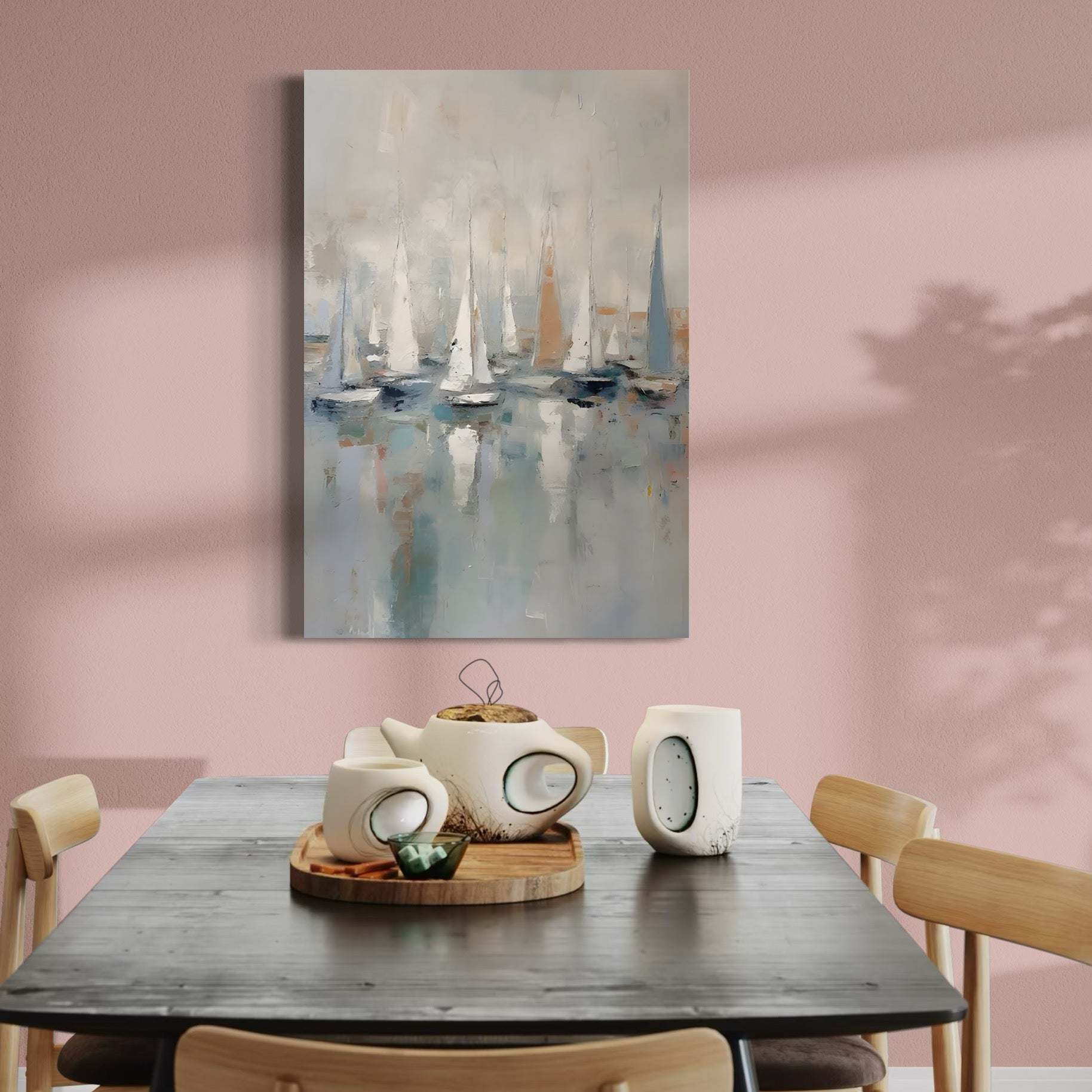 Tablou Canvas Premium LuxCanva® C1154, Ships In The Harbour , Culori, Sea, Travel, Living Room, Bar, Relaxare, Culori Vibrante