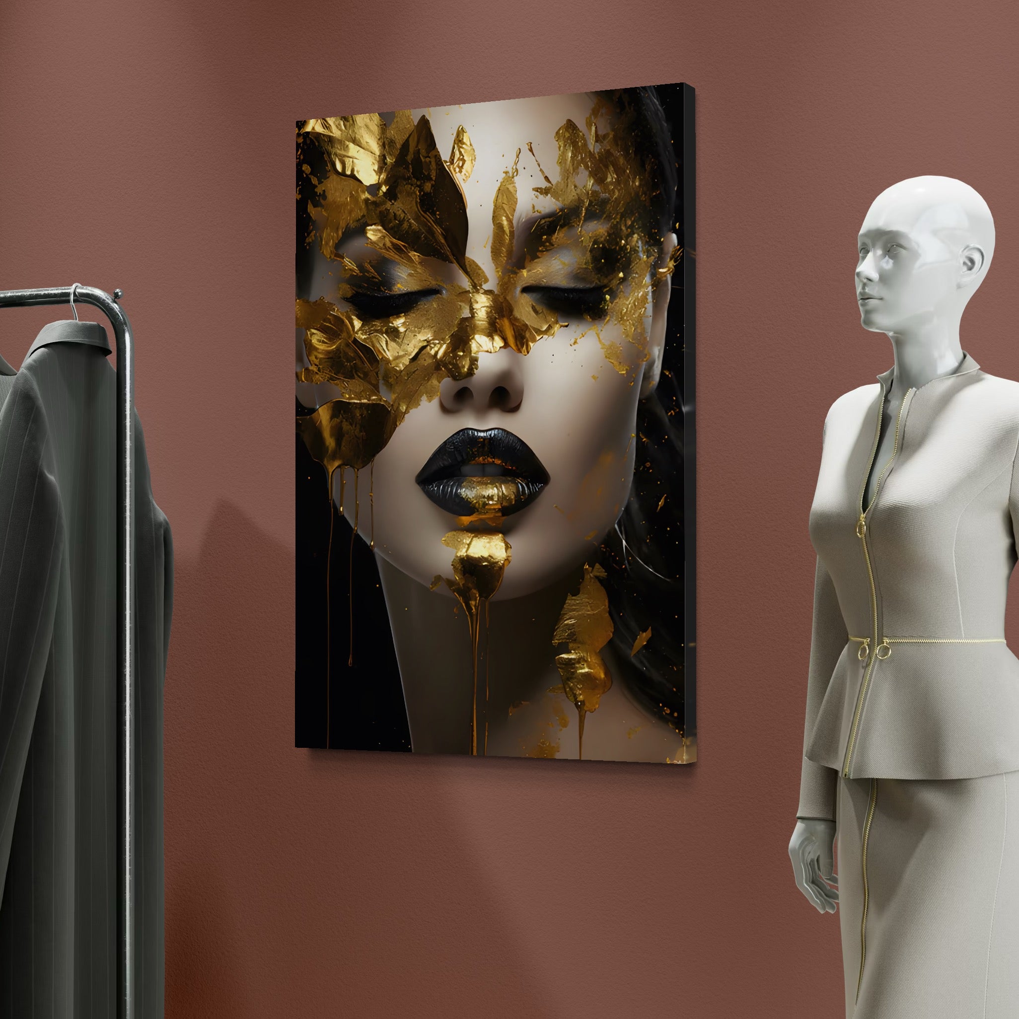 Tablou Canvas Premium LuxCanva® C1156, Pretty Face Covered In Gold ,  Culori, Girl, Beautiful, Living Room, Relaxare, Culori Vibrante