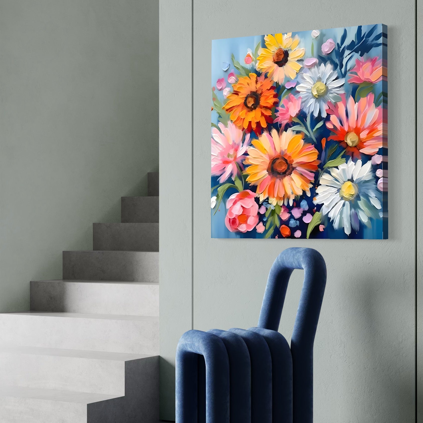 Tablou Canvas Premium LuxCanva® C1161, Buchet De Fori Viu Colorat , Plante, Multicolor, Living Room, Culori Vibrante