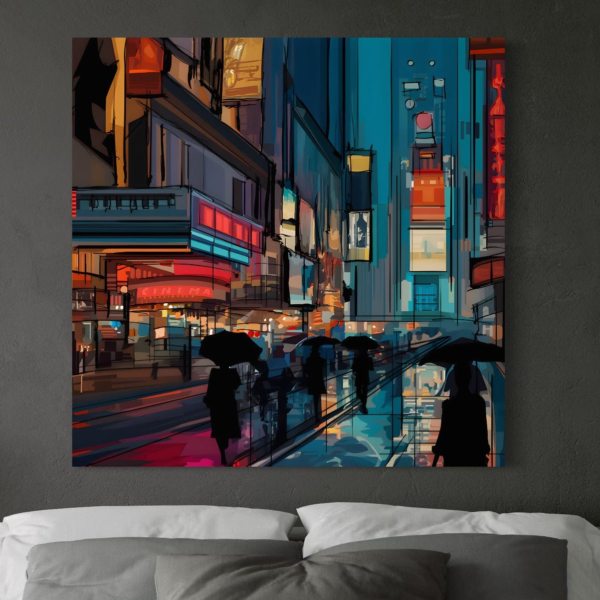 Tablou Canvas Premium, LuxCanva® C1162 People Going To Cinema , Downtown, Nightlife, Living Room, Culori Vibrante