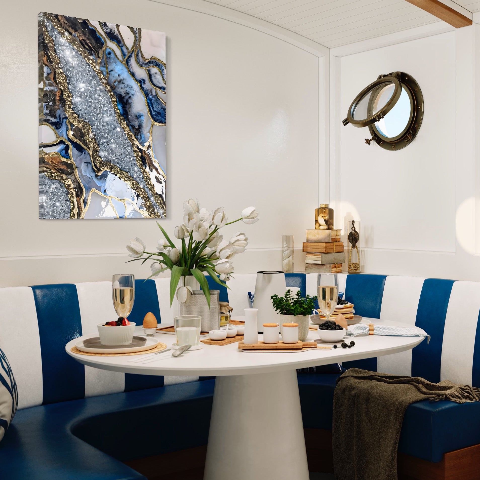 Tablou Canvas Premium LuxCanva® A1130, Marmura Albastra , Abstract, Auriu, Colorat, Arta, Culori Vibrante