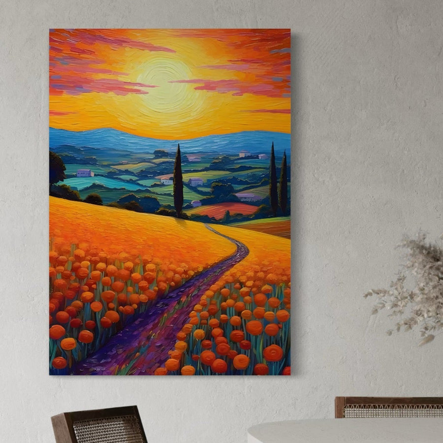 Descoperă Tabloul Canvas Premium LuxCanva® C1164 - "The Road Going Back Home", cu detalii de print calitate superioară și culori vibrante, perfect pentru relaxare și un ambient primitor în livingul tău!.