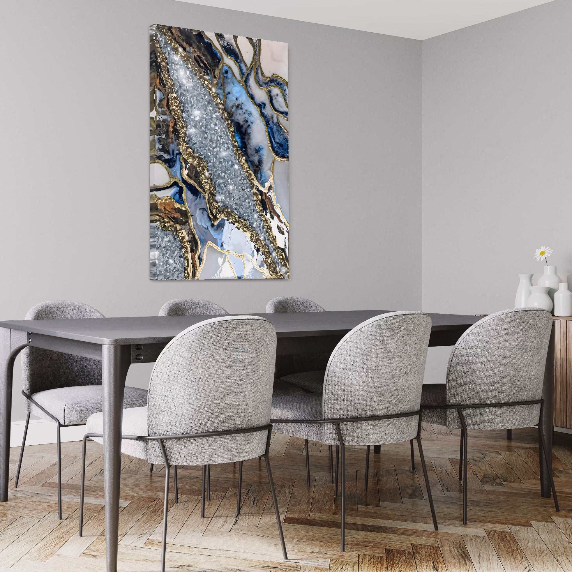 Tablou Canvas Premium LuxCanva® A1130, Marmura Albastra , Abstract, Auriu, Colorat, Arta, Culori Vibrante