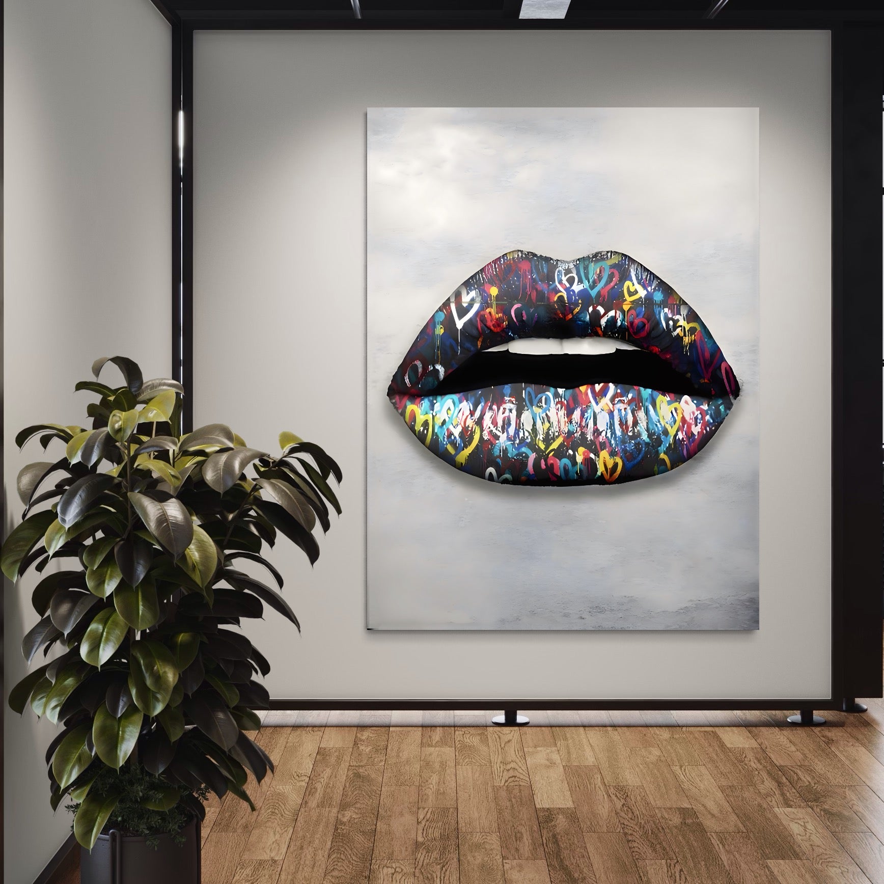 Tablou Canvas Premium LuxCanva® A1126, Black Lips ,  Buze, Inimi Colorate, Ruj Negru, Culori Vibrante