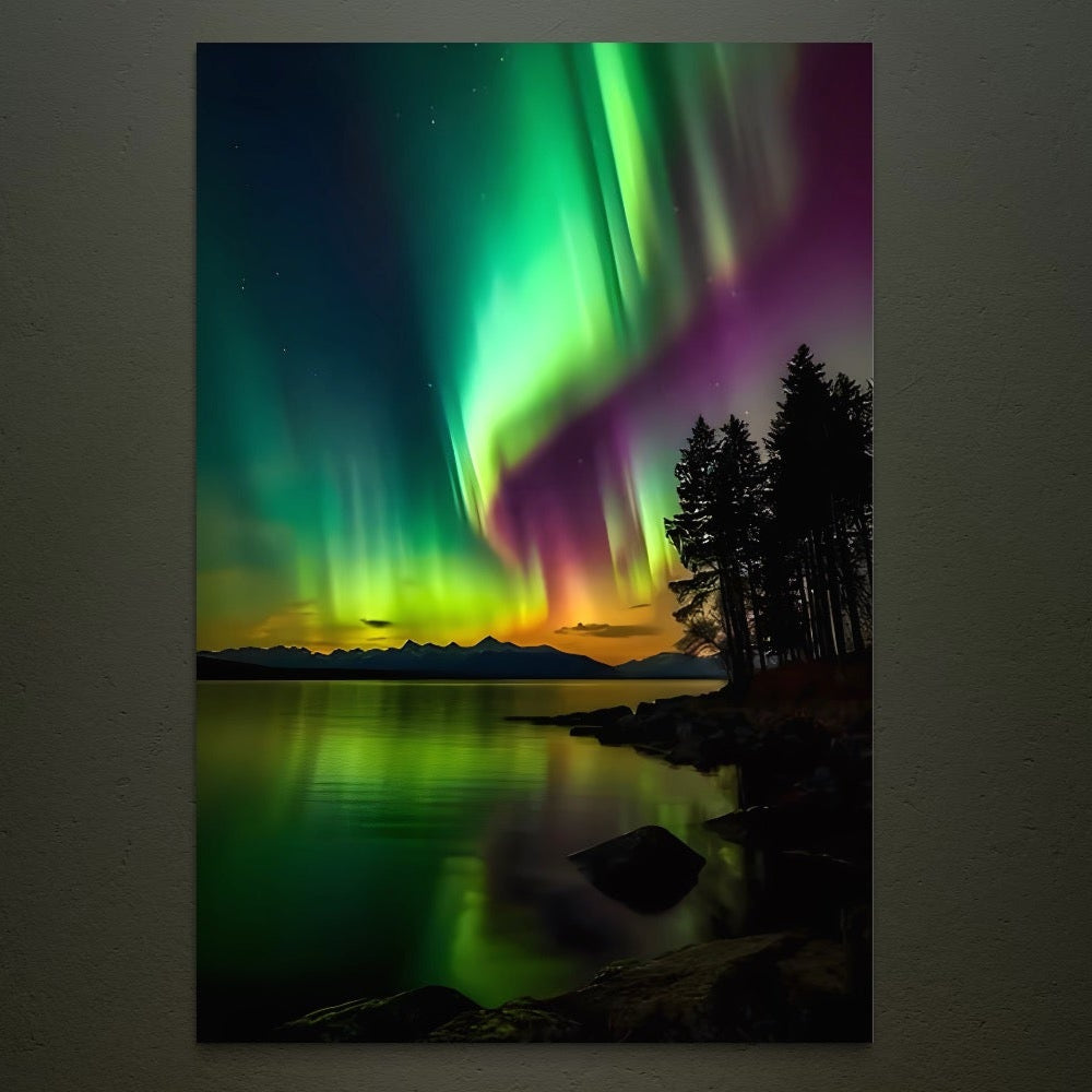 Tablou Canvas Premium LuxCanva® C1168, Aurora Boreala , Culori, Natura, Polul Nord, Bar, Relaxare, Culori Vibrante