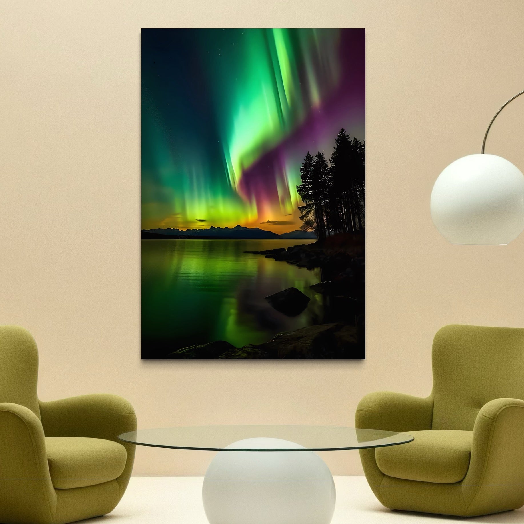 Tablou Canvas Premium LuxCanva® C1168, Aurora Boreala , Culori, Natura, Polul Nord, Bar, Relaxare, Culori Vibrante