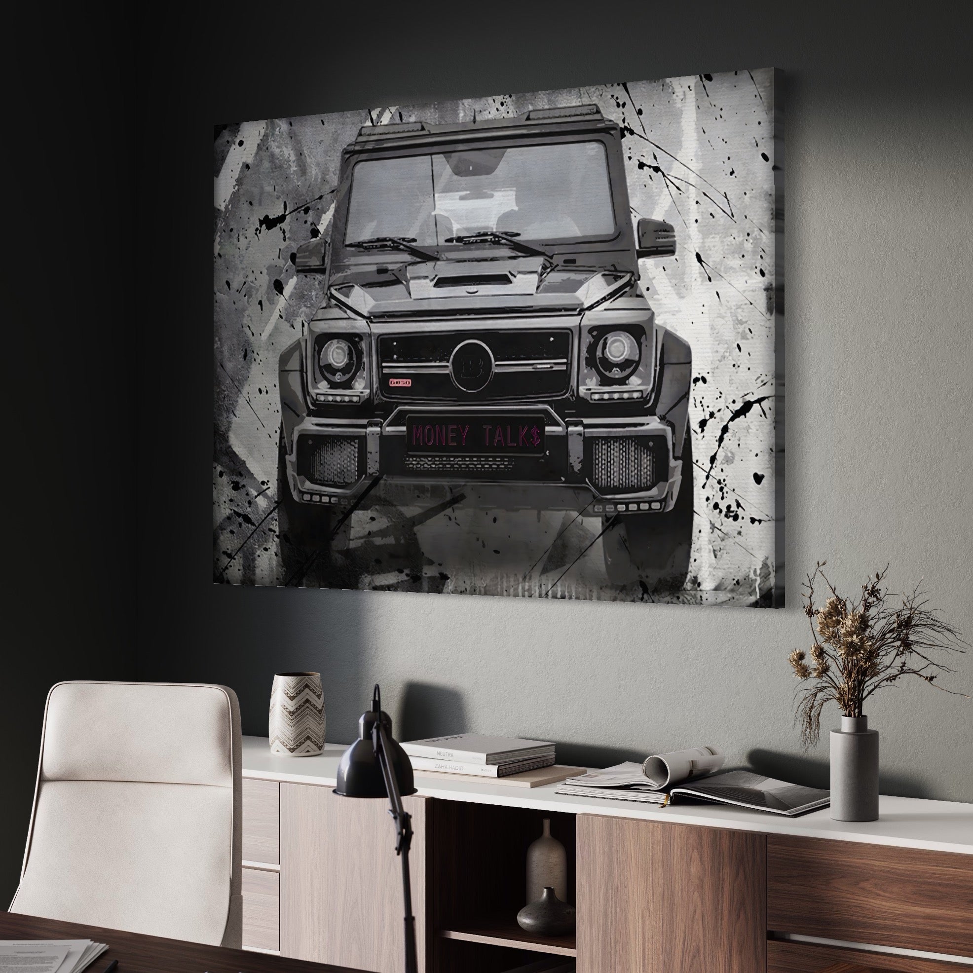 Tablou Canvas Premium LuxCanva® A1125, Money Talk , Mercedes, Succes, Alb, Negru