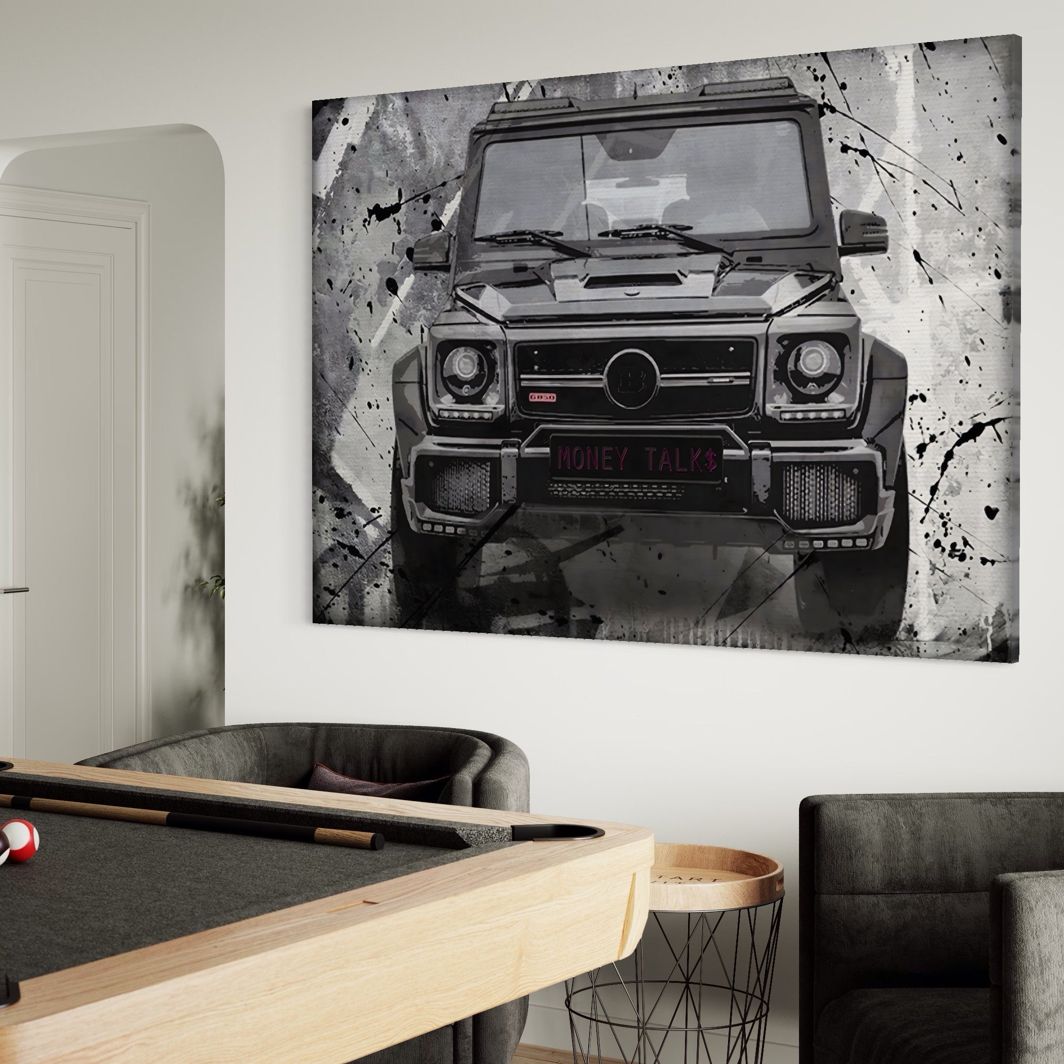 Tablou Canvas Premium LuxCanva® A1125, Money Talk , Mercedes, Succes, Alb, Negru