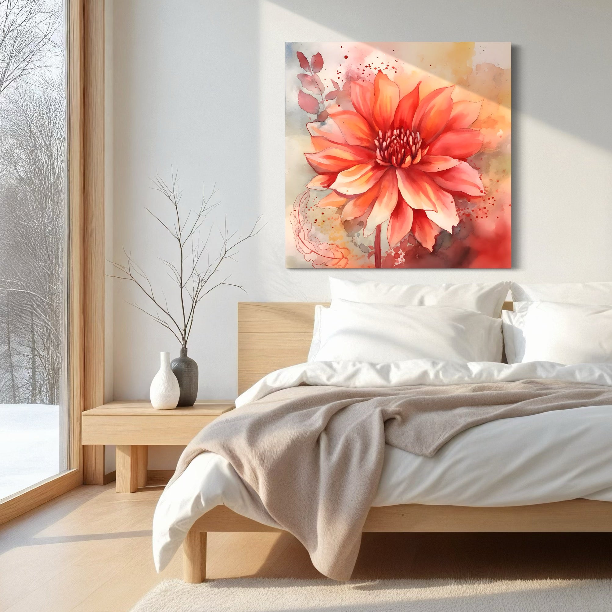 Tablou Canvas Premium LuxCanva® C1772, Dhalia Flower , Arta, Floare, Peisaj, Cer, Living Room, Dining Room Culori Vibrante