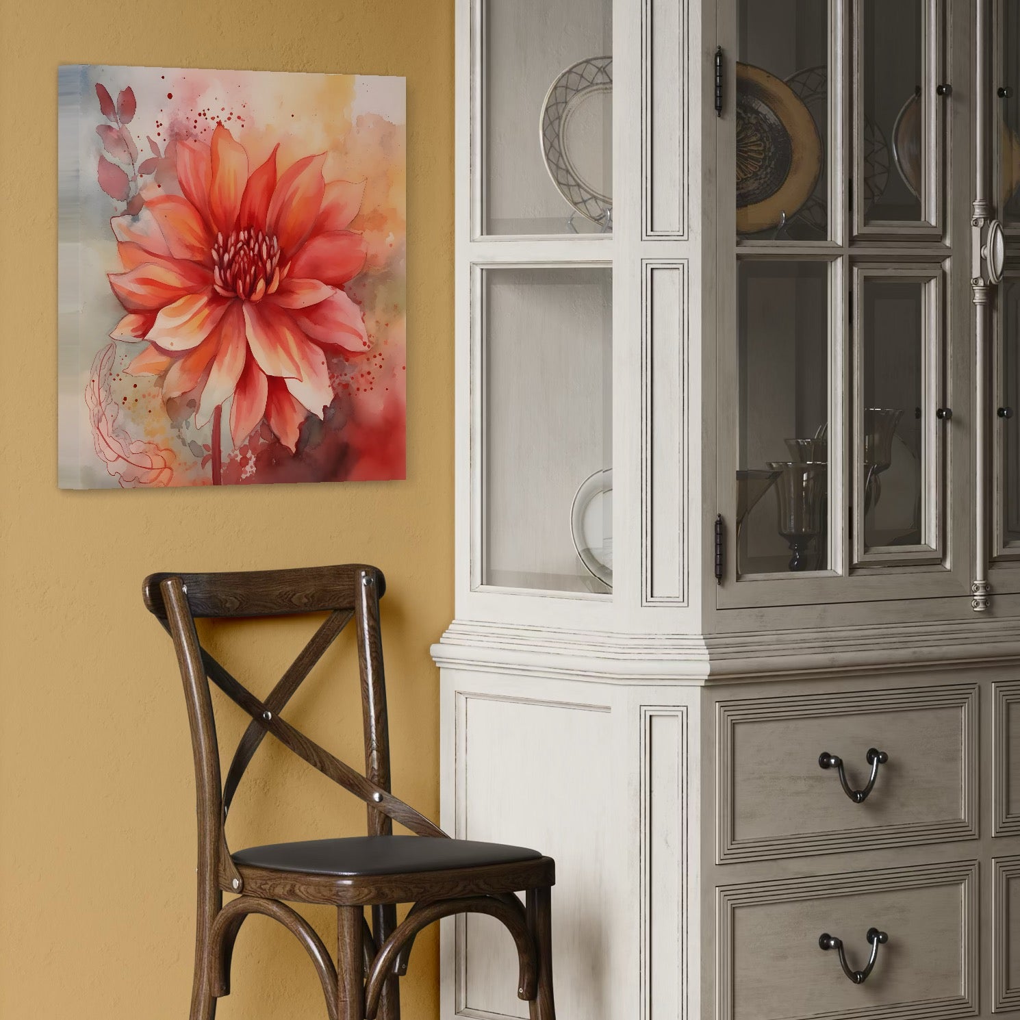 Tablou Canvas Premium LuxCanva® C1772, Dhalia Flower , Arta, Floare, Peisaj, Cer, Living Room, Dining Room Culori Vibrante