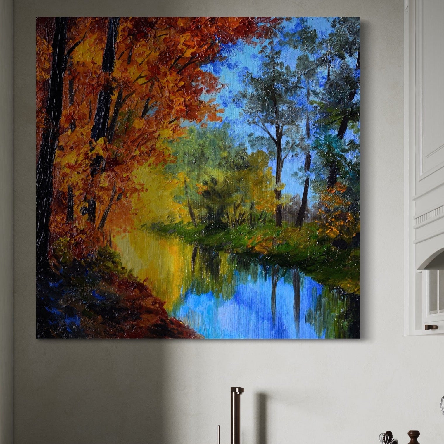 Tablou Canvas Premium LuxCanva® A1114, Langa Padure , Lac, Toamna, Peisaj, Natura, Culori Vibrante