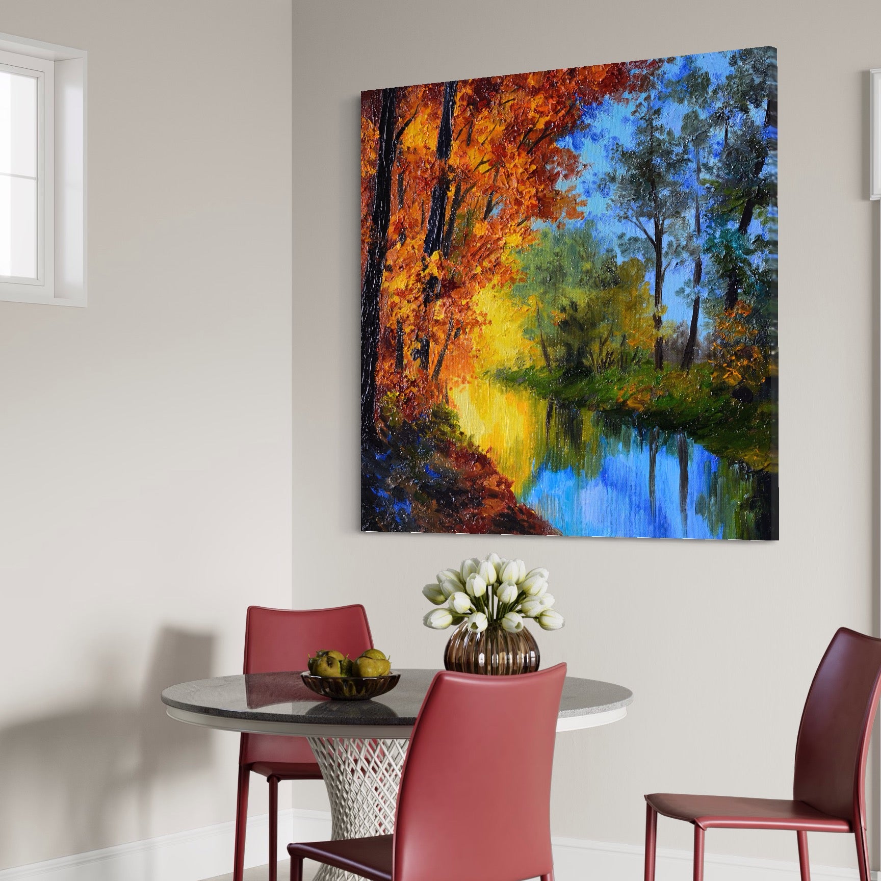 Tablou Canvas Premium LuxCanva® A1114, Langa Padure , Lac, Toamna, Peisaj, Natura, Culori Vibrante