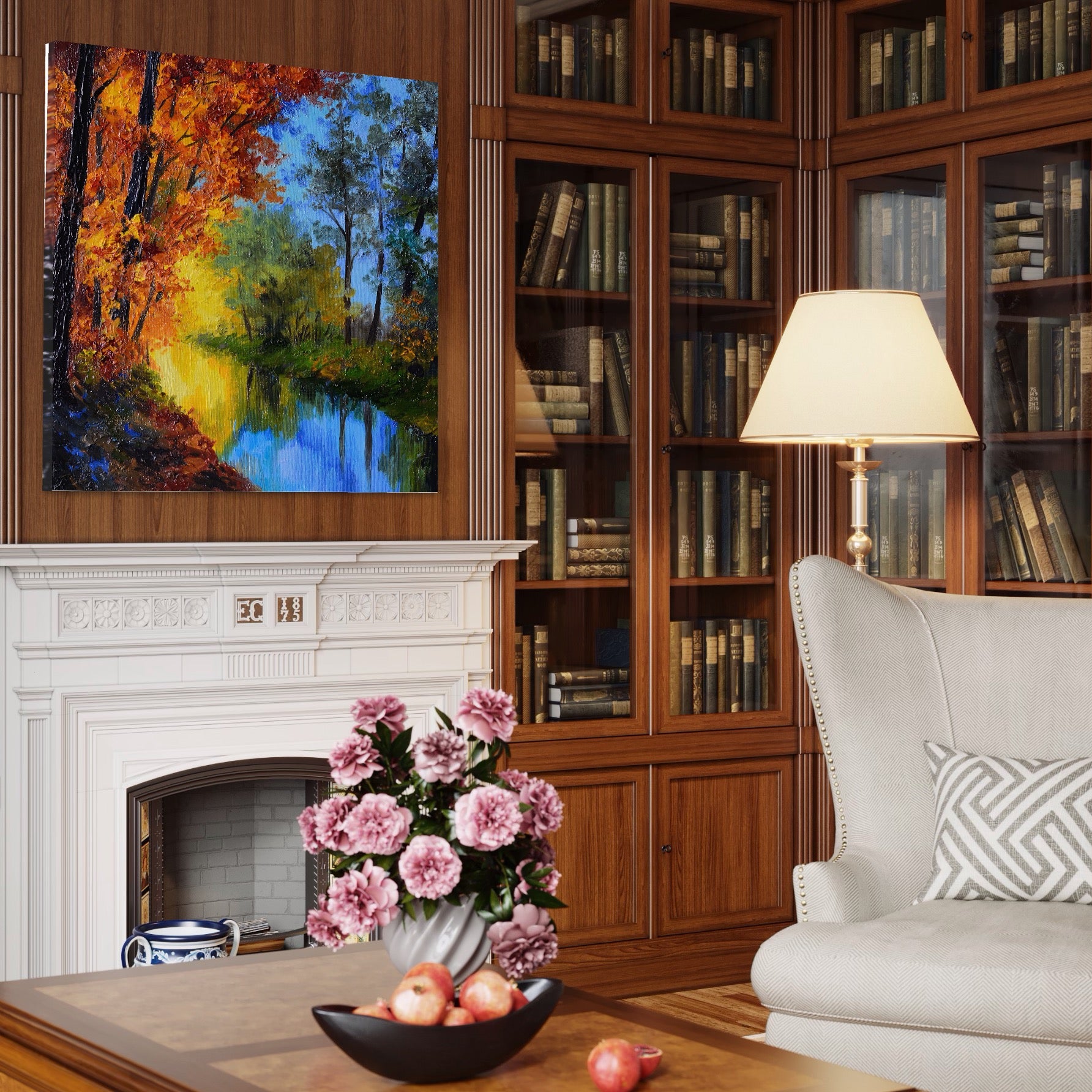 Tablou Canvas Premium LuxCanva® A1114, Langa Padure , Lac, Toamna, Peisaj, Natura, Culori Vibrante