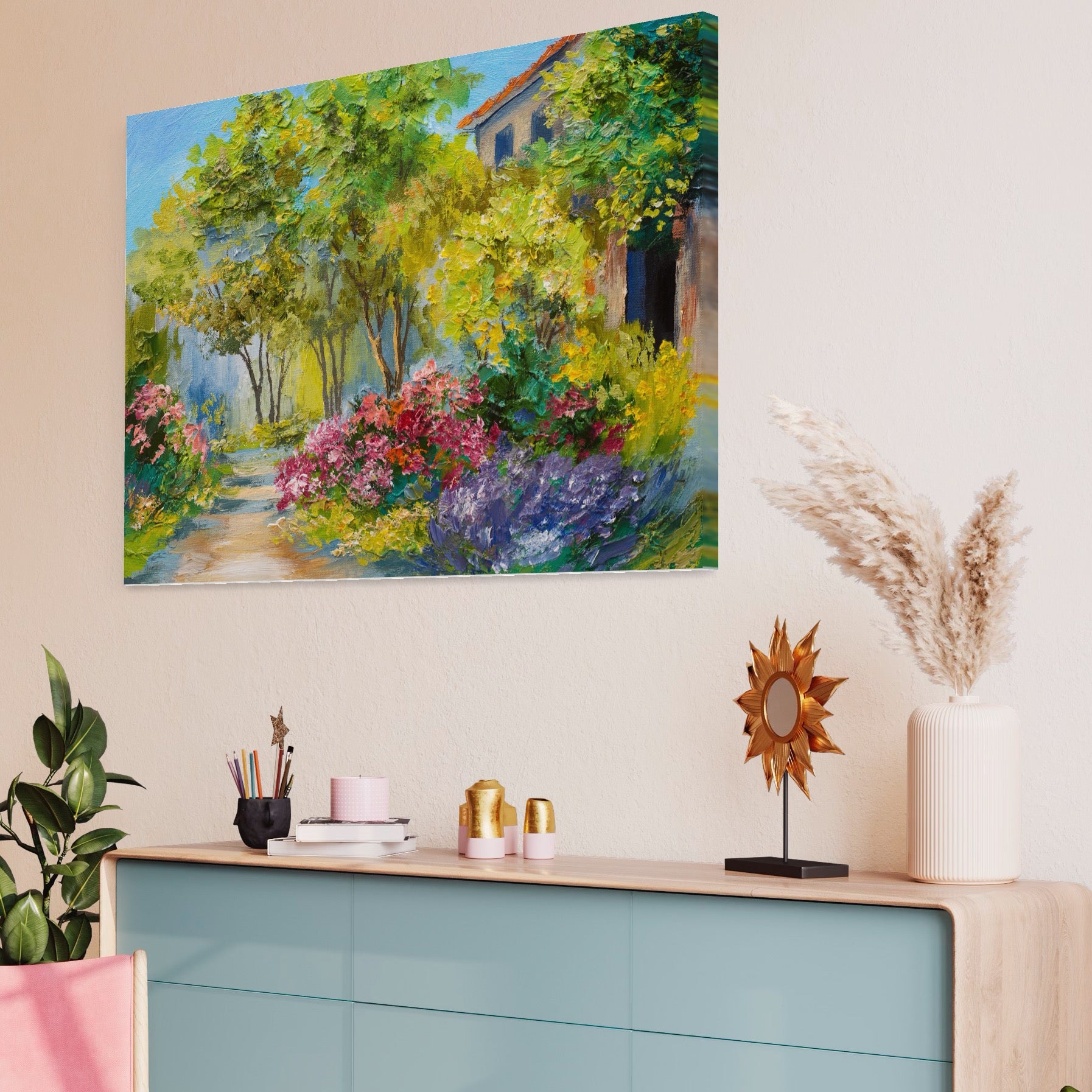 Tablou Canvas Premium LuxCanva® A1108, Vara In Padure , Peisaj, Natura, Flori, Copaci, Culori Vibrante