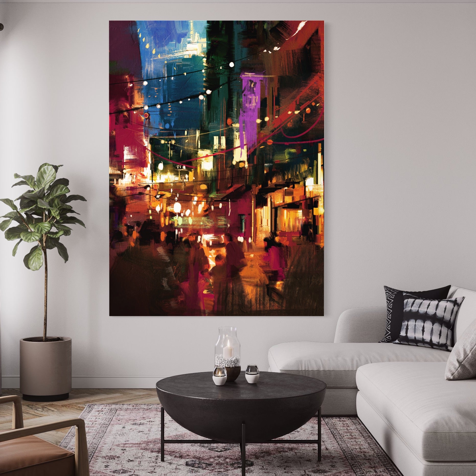 Tablou Canvas Premium LuxCanva® A1107, Lumini , Colorat, Becuri, Felinare, Culori Vibrante