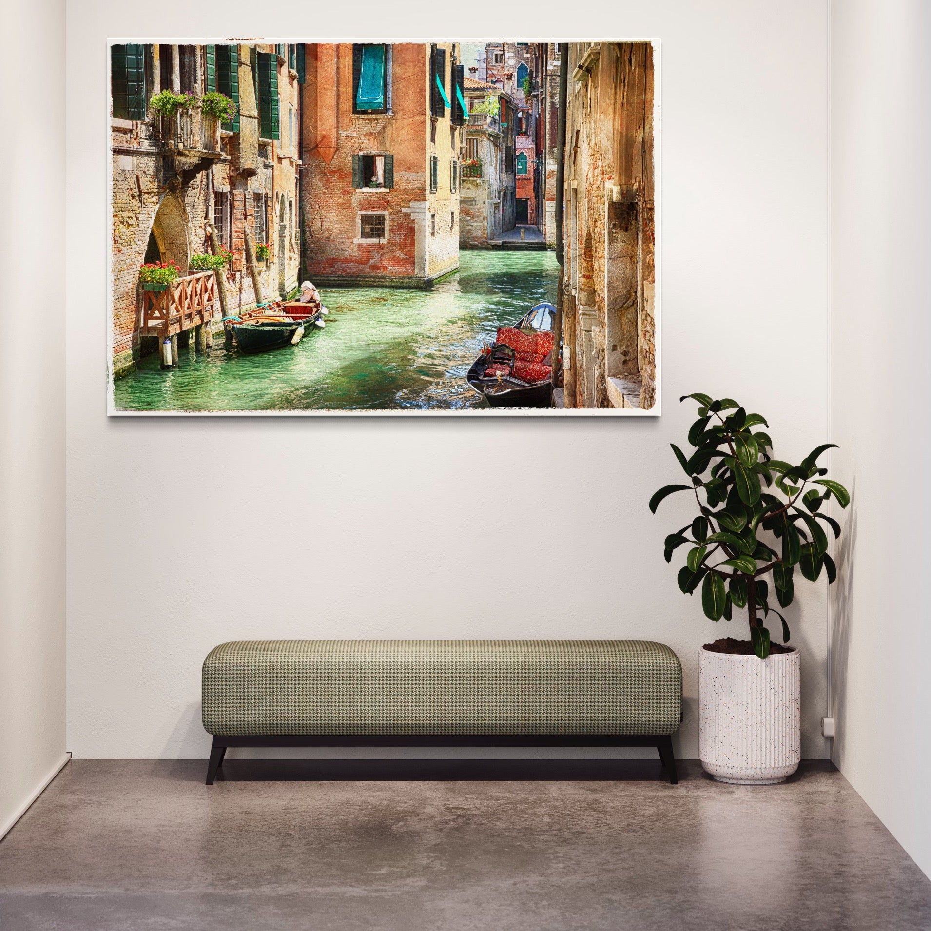 Tablou Canvas Premium LuxCanva® A1106, Prin Venetia , Gondola, Barca, Plimbare, Case, Culori Vibrante