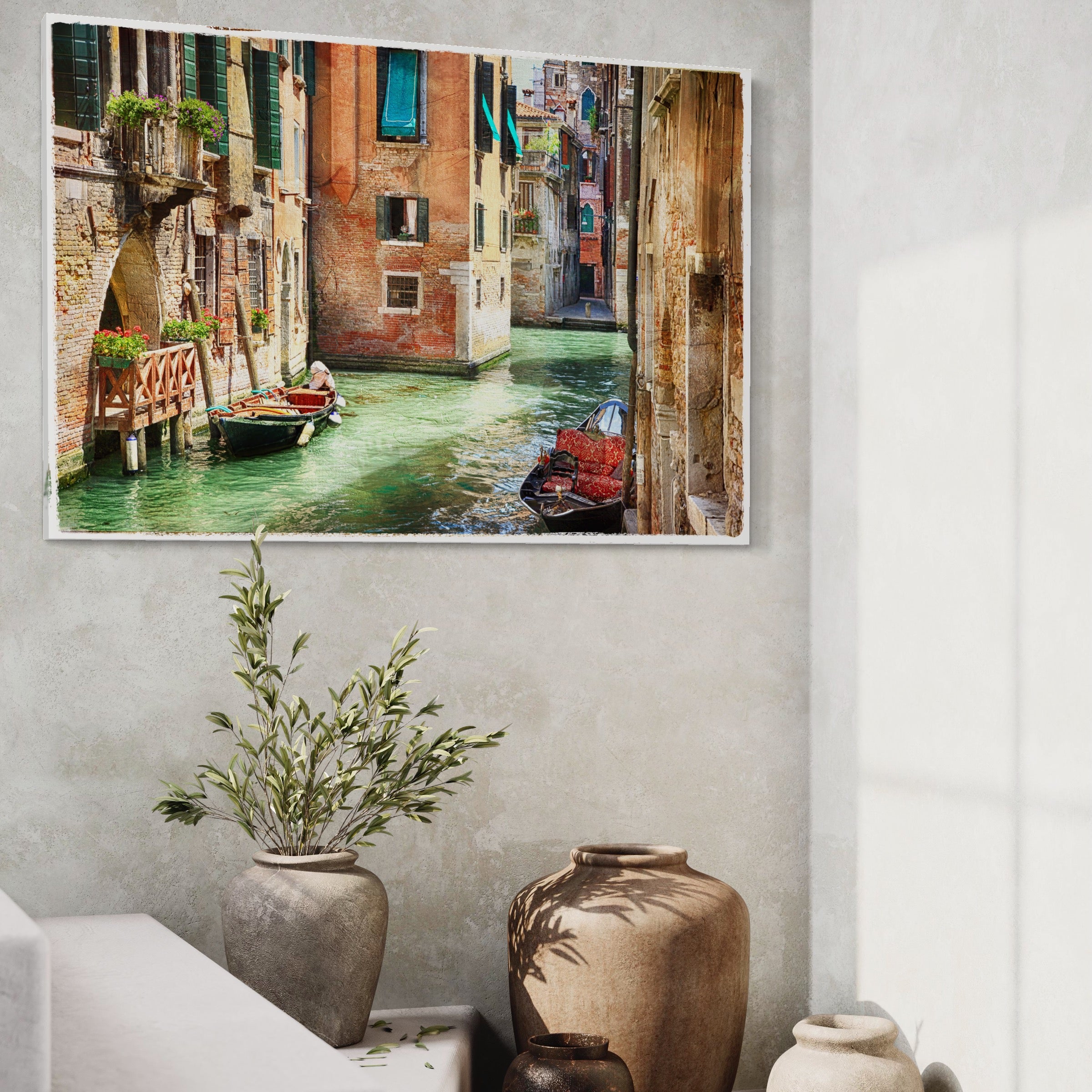 Tablou Canvas Premium LuxCanva® A1106, Prin Venetia , Gondola, Barca, Plimbare, Case, Culori Vibrante