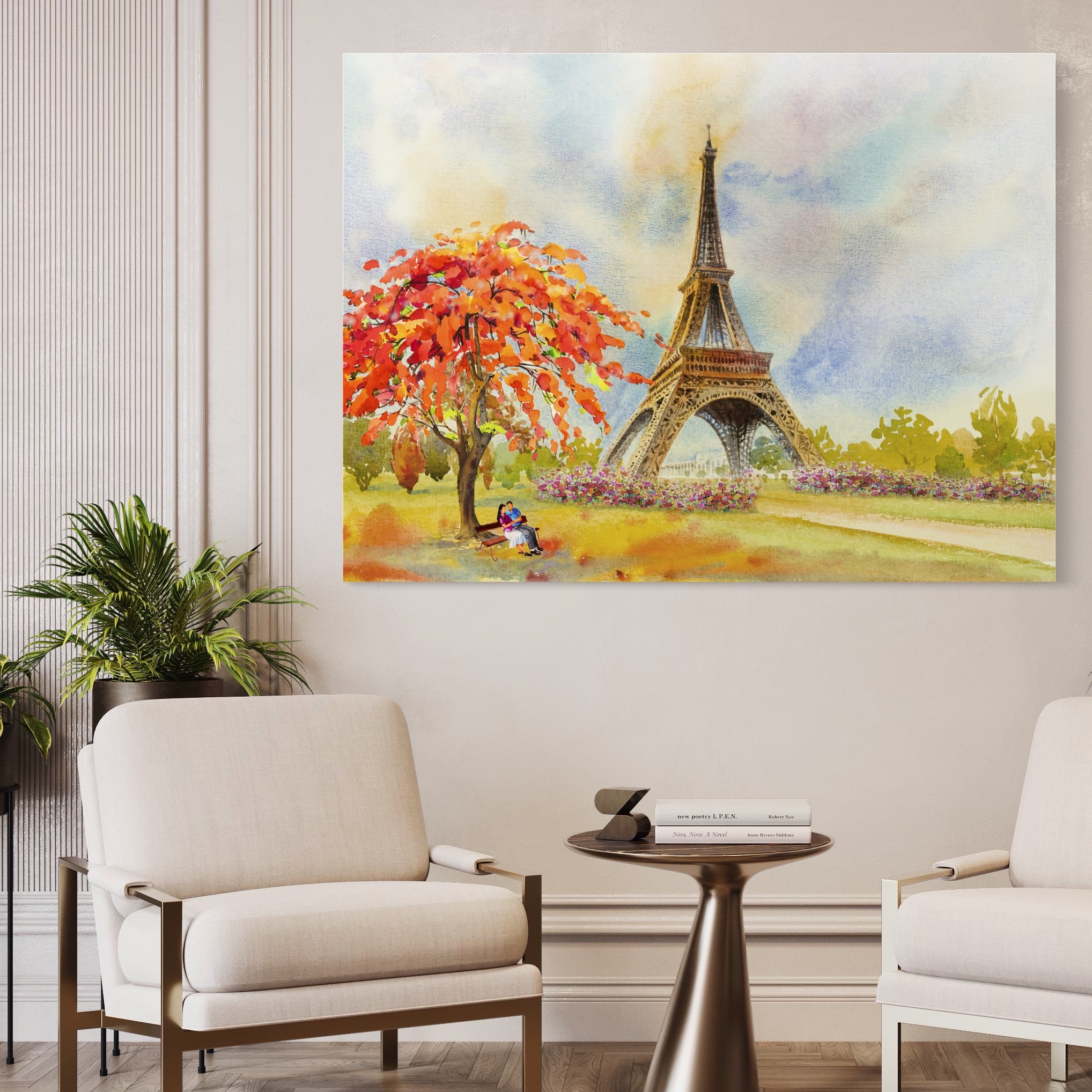 Tablou Canvas Premium LuxCanva® A1104, Iubire In Paris ,  Orasul Iubirii, Indragostiti, Turnul Eiffel, Culori Vibrante