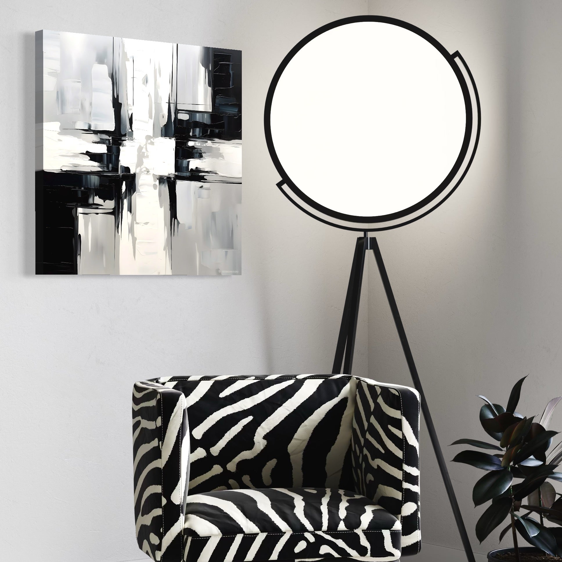 Tablou Canvas Premium LuxCanva® C1228, Abstract Black And White Painting , Culori, Decorativ, Living Room, Culori Vibrante