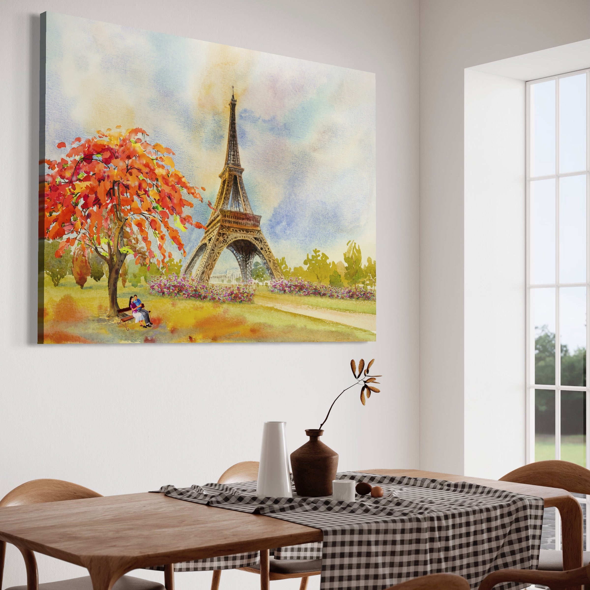 Tablou Canvas Premium LuxCanva® A1104, Iubire In Paris ,  Orasul Iubirii, Indragostiti, Turnul Eiffel, Culori Vibrante