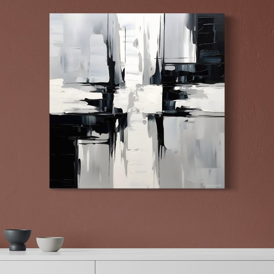 Tablou Canvas Premium LuxCanva® C1228, Abstract Black And White Painting , Culori, Decorativ, Living Room, Culori Vibrante
