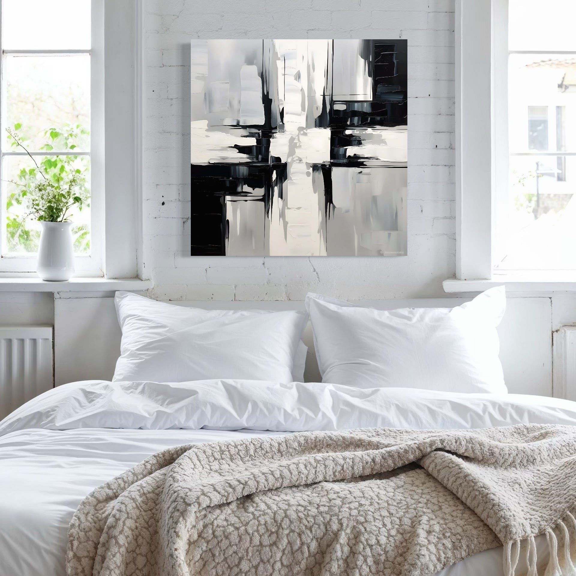 Tablou Canvas Premium LuxCanva® C1228, Abstract Black And White Painting , Culori, Decorativ, Living Room, Culori Vibrante