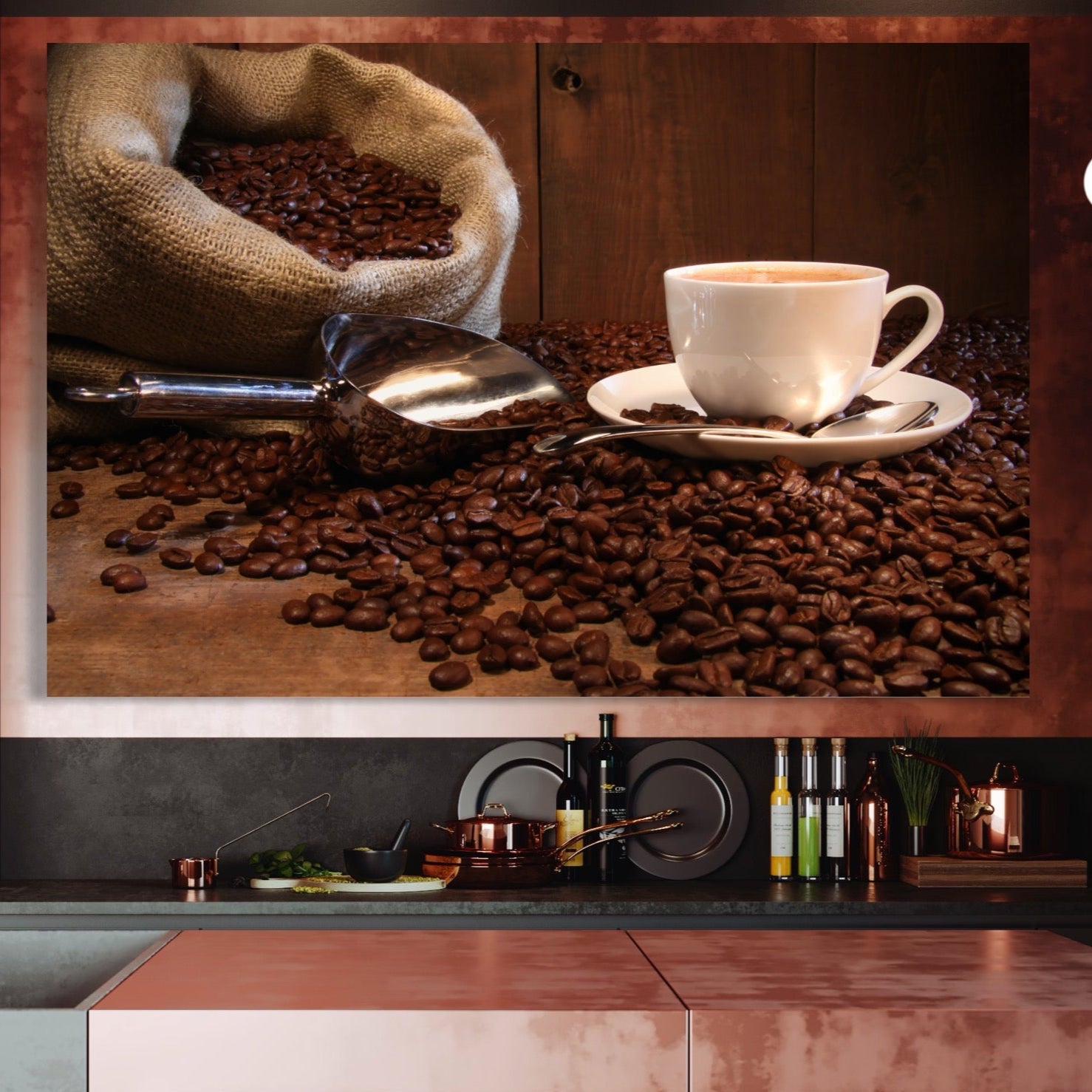 Tablou Canvas Premium LuxCanva® A1101, Boabe De Cafea , Cana, Espresso, Aroma Diminetii, Culori Vibrante