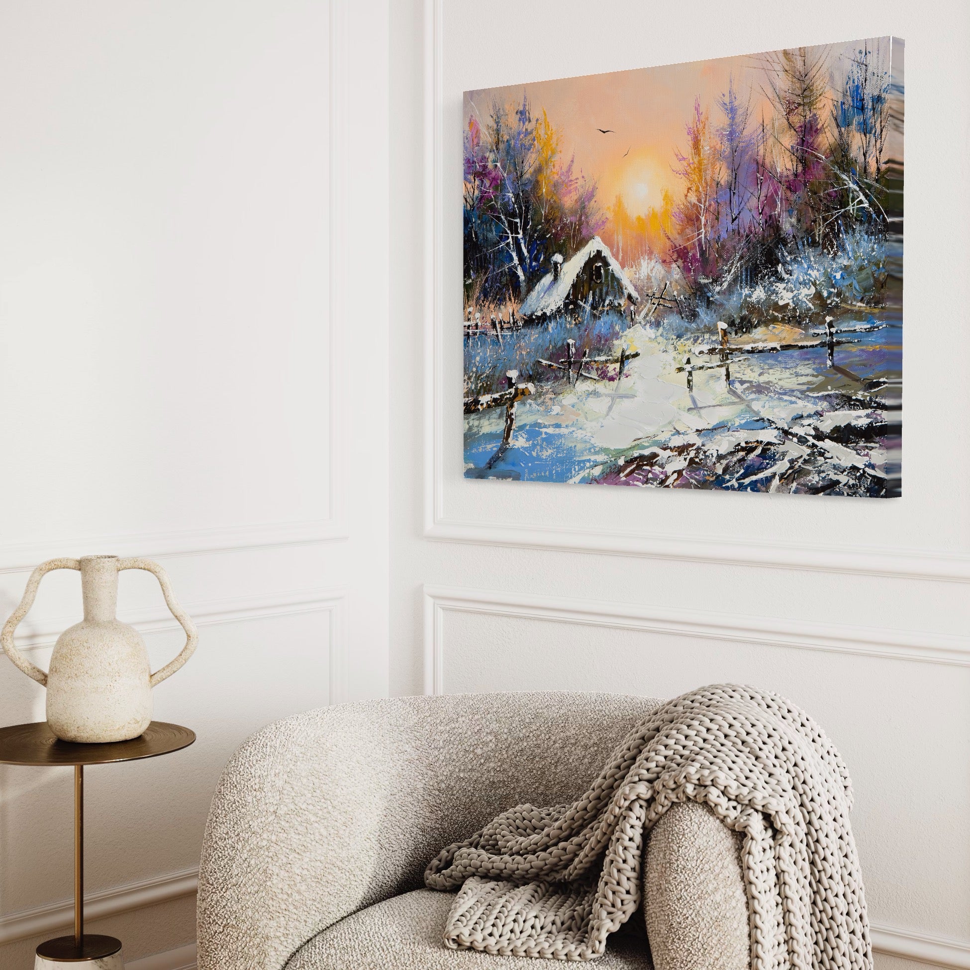 Tablou Canvas Premium LuxCanva® A1100, Iarna In Padure , Peisaj, Casa, Natura, Zapada, Culori Vibrante