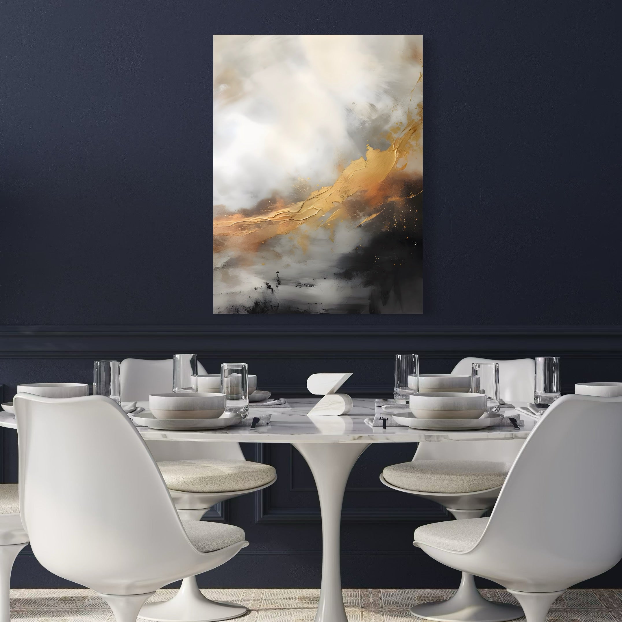 Tablou Canvas Premium LuxCanva® C1237, Gold And Grey Abstract Painting ,  Relaxare, Living Room, Culori Vibrante