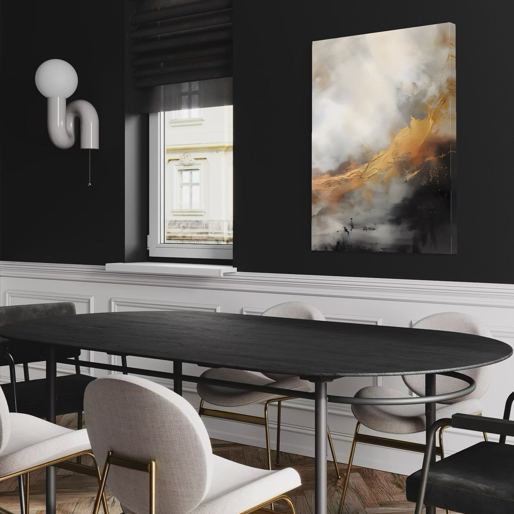 Tablou Canvas Premium LuxCanva® C1237, Gold And Grey Abstract Painting ,  Relaxare, Living Room, Culori Vibrante