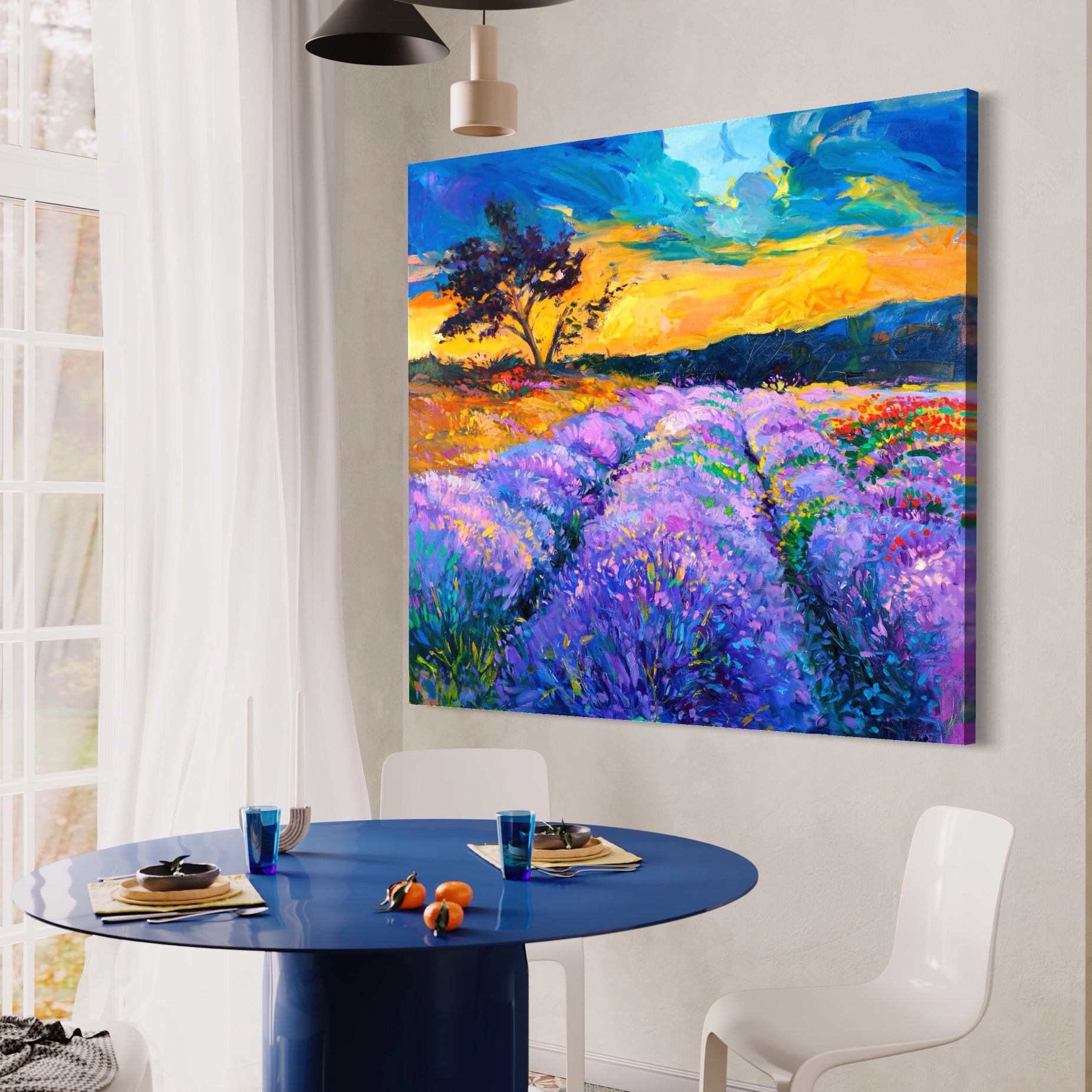 Tablou Canvas Premium LuxCanva® A1097, Lavanda ,  Peisaj, Apus, Mov, Lila, Camp, Culori Vibrante