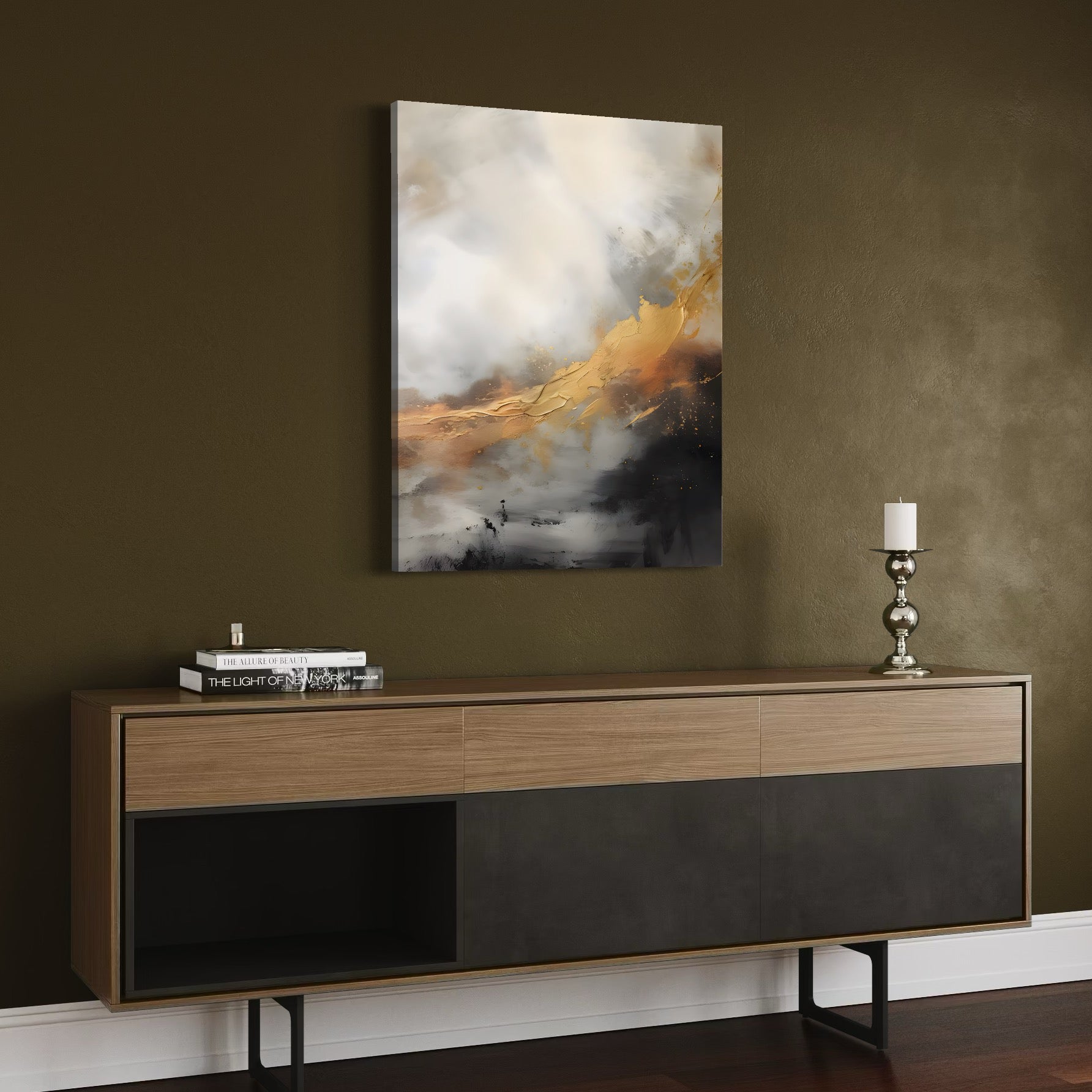 Tablou Canvas Premium LuxCanva® C1237, Gold And Grey Abstract Painting ,  Relaxare, Living Room, Culori Vibrante