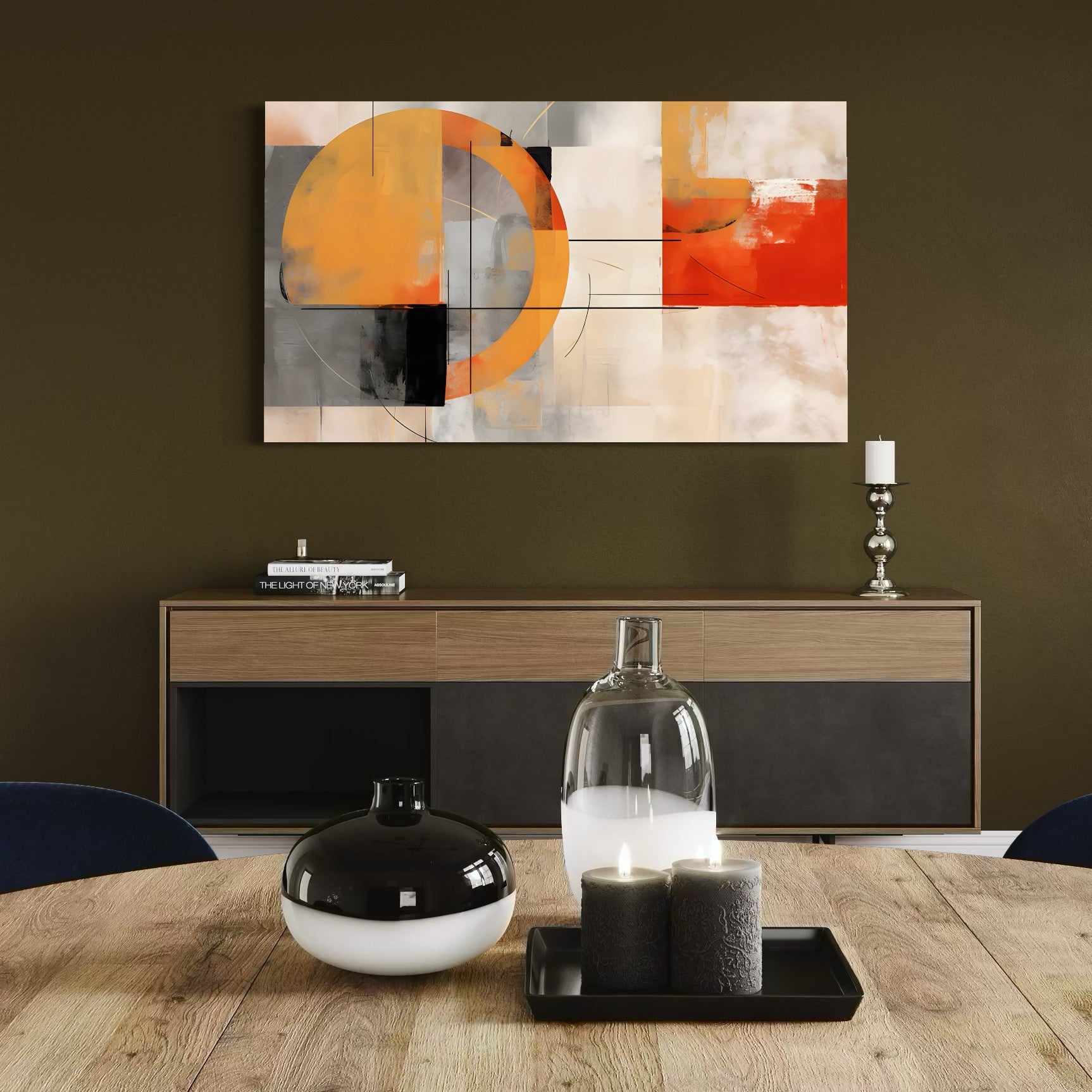 Tablou Canvas Premium LuxCanva® C1238, Cerc Galben Pictura Abstracta , Relaxare, Living Room, Culori Vibrante