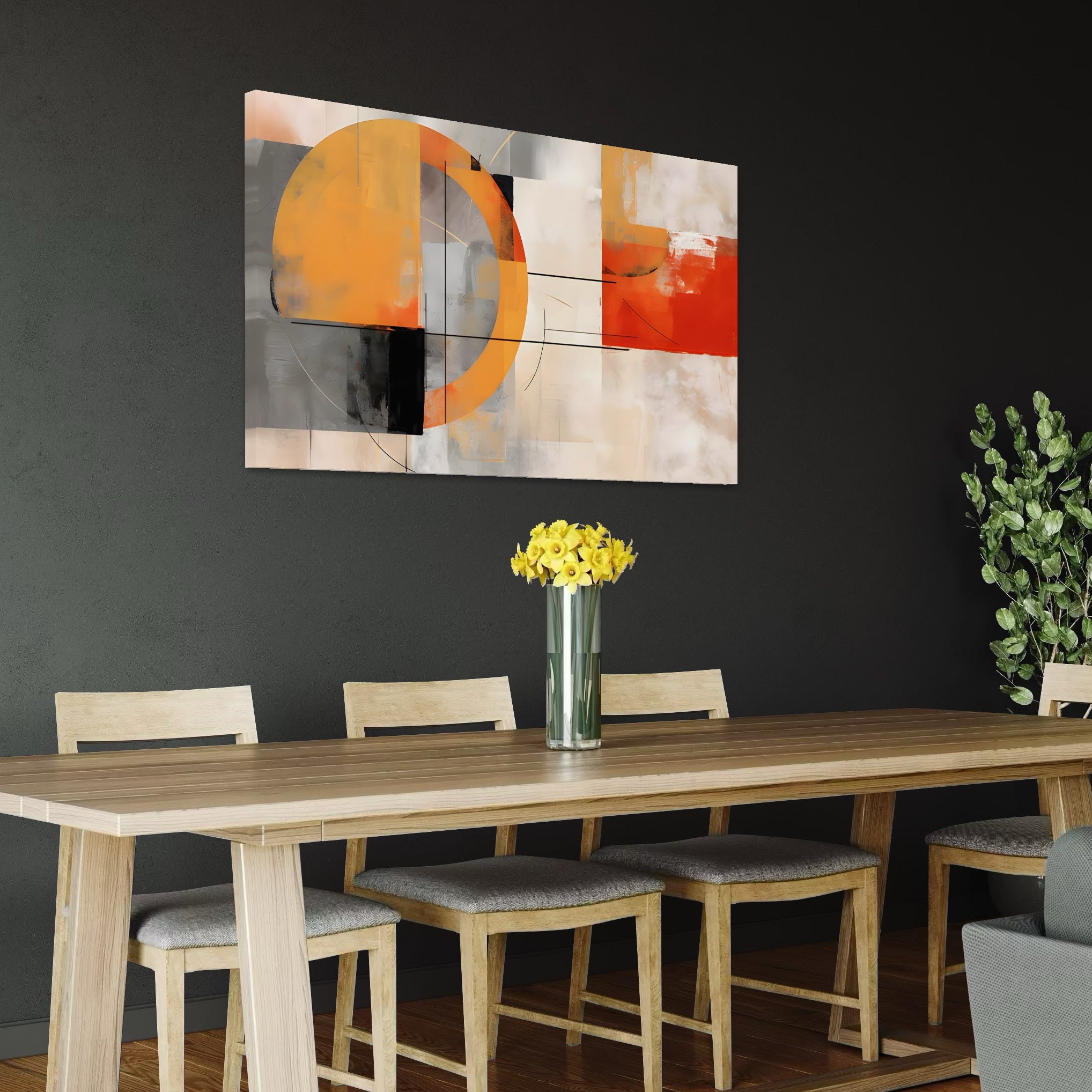 Tablou Canvas Premium LuxCanva® C1238, Cerc Galben Pictura Abstracta , Relaxare, Living Room, Culori Vibrante