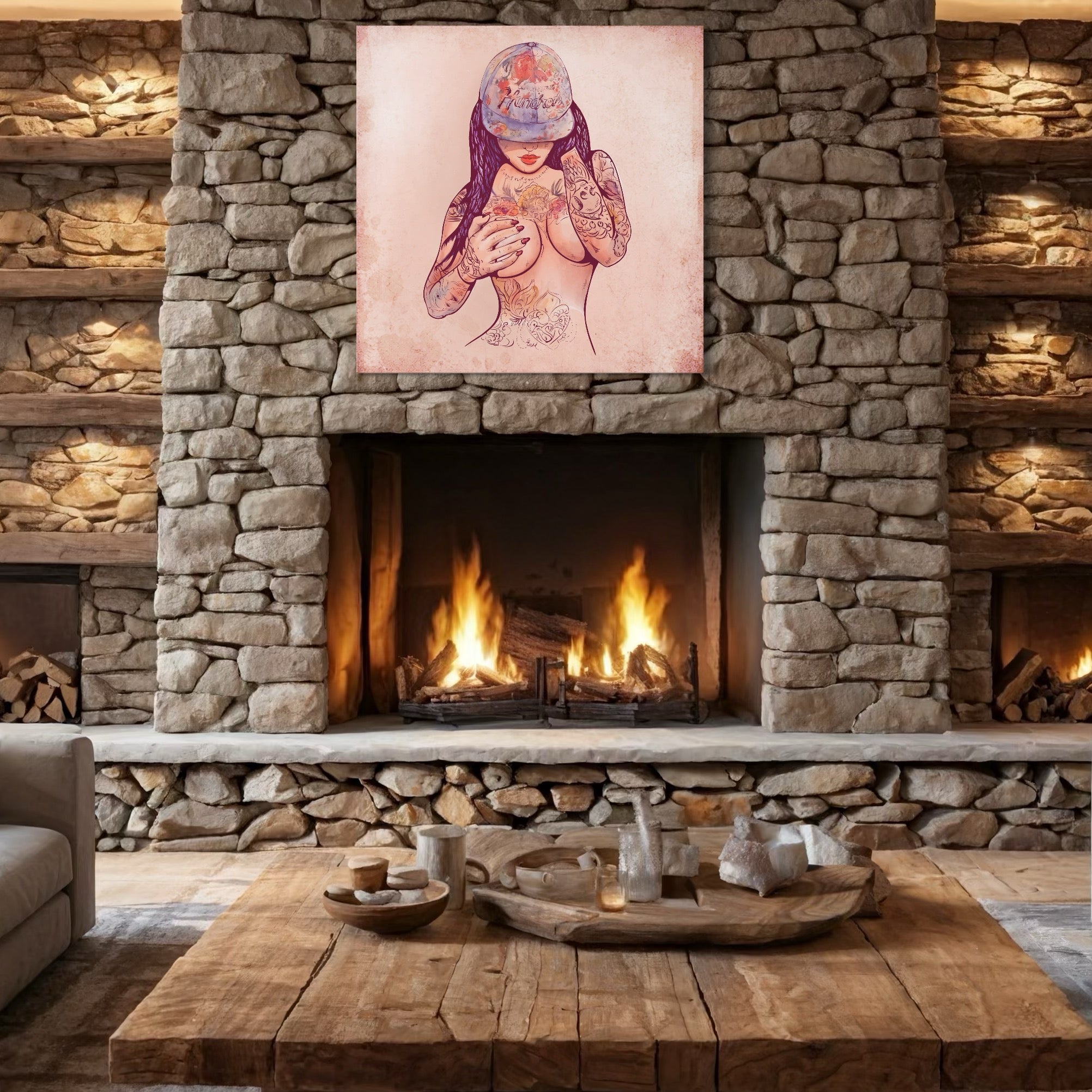 Tablou Canvas Premium LuxCanva® C1059, Sexy Girl Nude With Tattoos , Sexy Girl, Tattoo, Bedroom, Bar, Relaxare