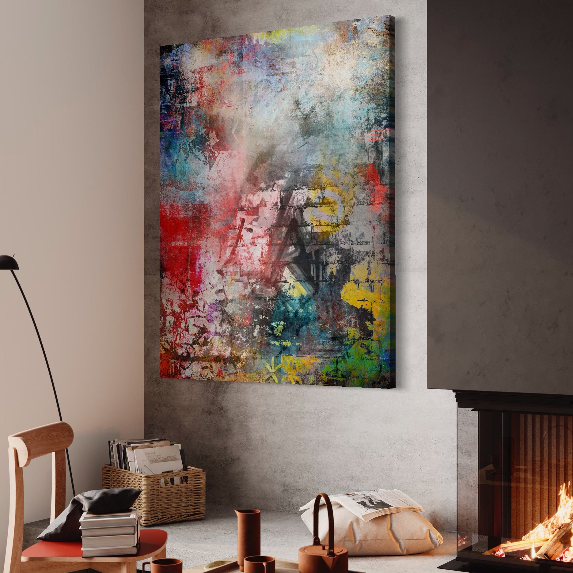 Tablou Canvas Premium LuxCanva® A1093, Perete Colorat , Arta Abstracta, Culoare, Culori Vibrante