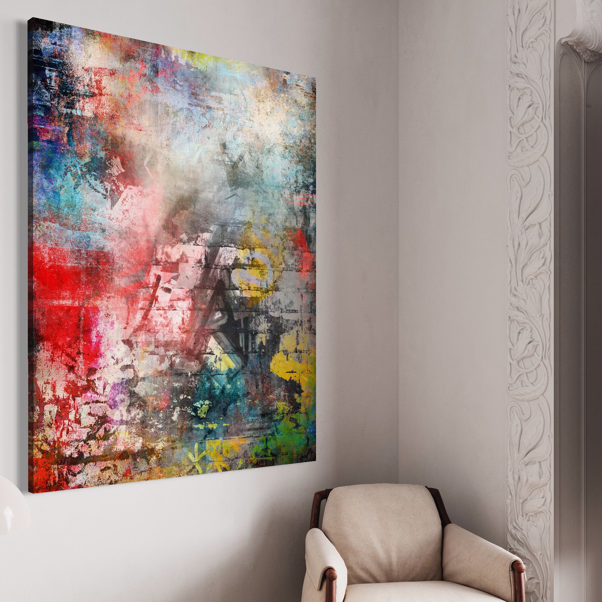 Tablou Canvas Premium LuxCanva® A1093, Perete Colorat , Arta Abstracta, Culoare, Culori Vibrante